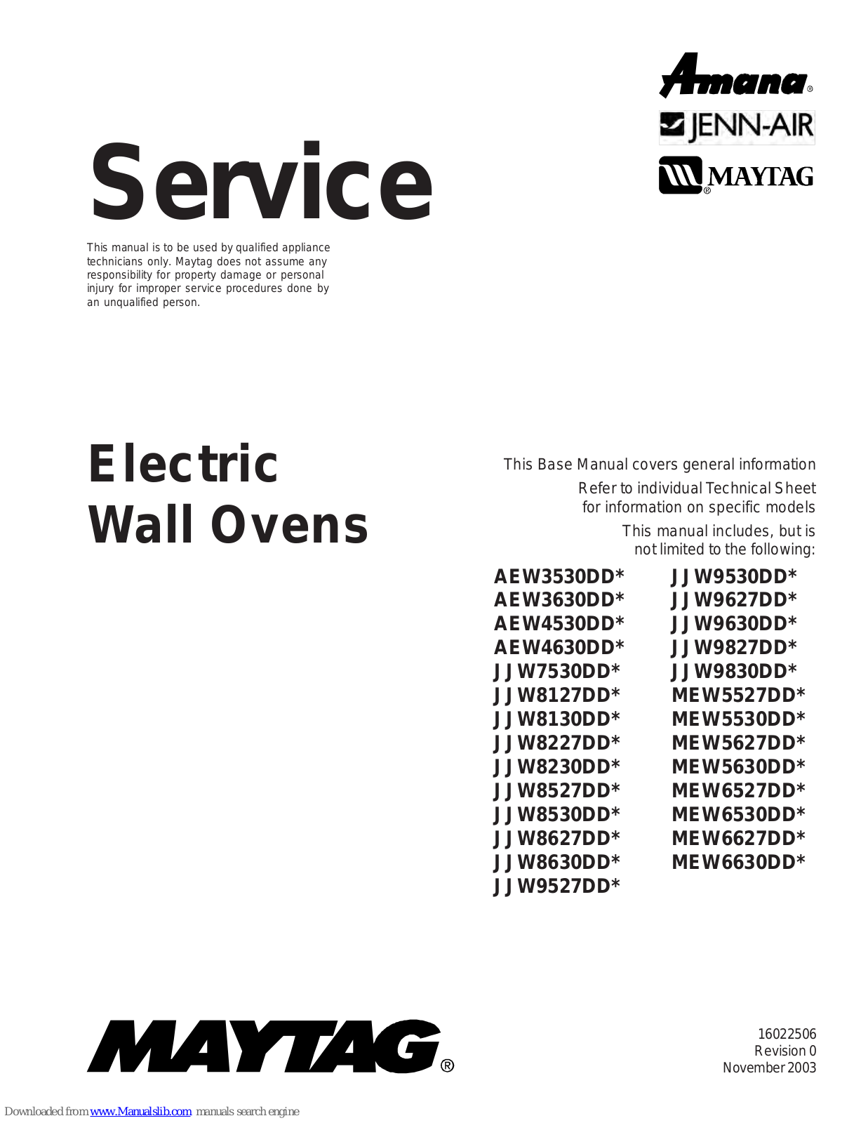 Maytag AEW3630DD Series, JJW7530DD Series, AEW4530DD Series, AEW4630DD Series, JJW8127DD Series Service Manual
