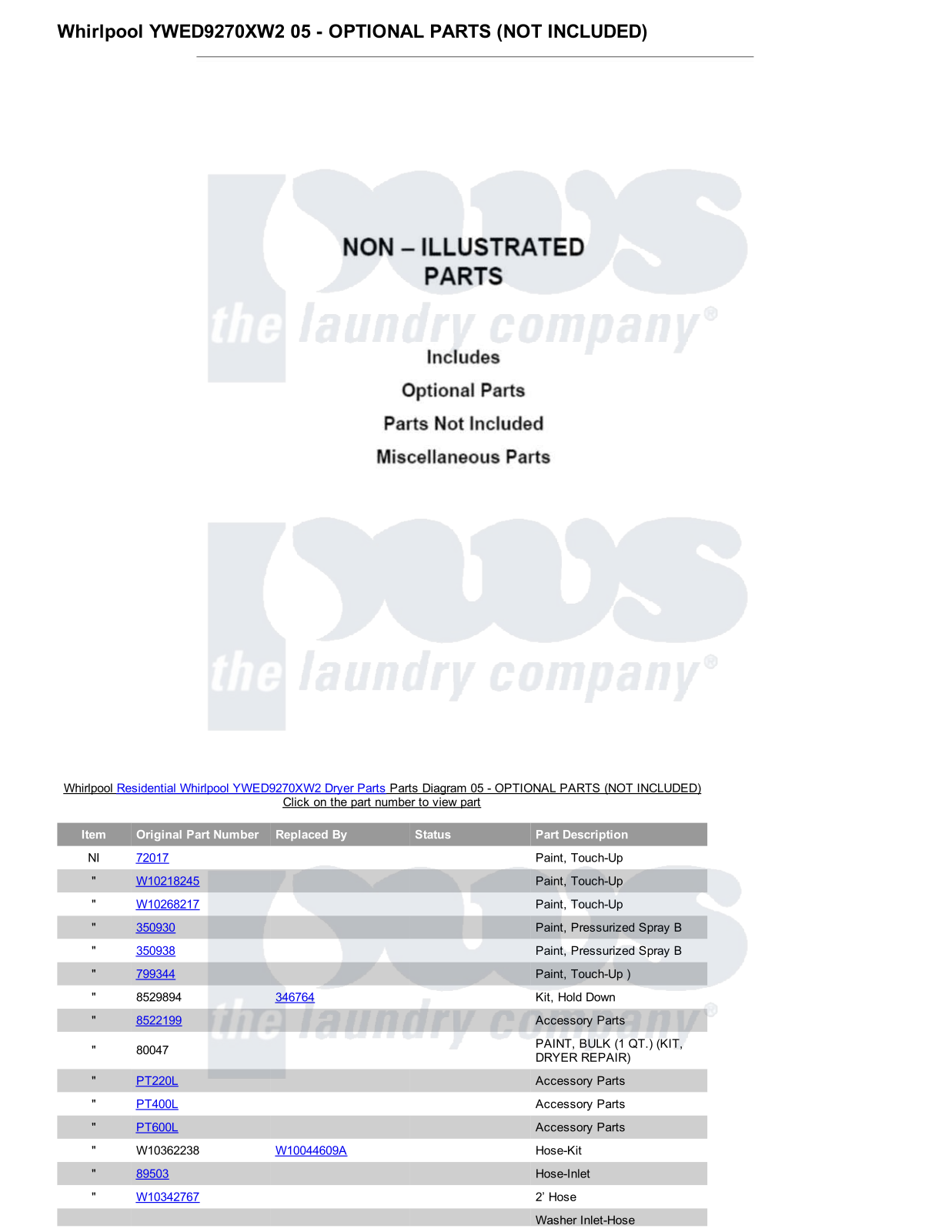 Whirlpool YWED9270XW2 Parts Diagram