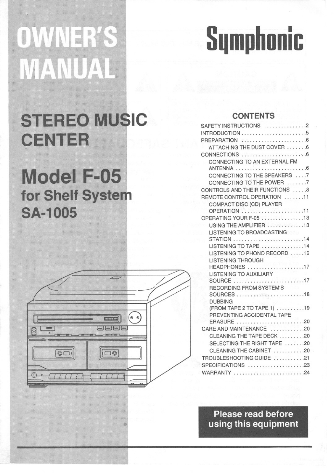 Symphonic F05 User Manual