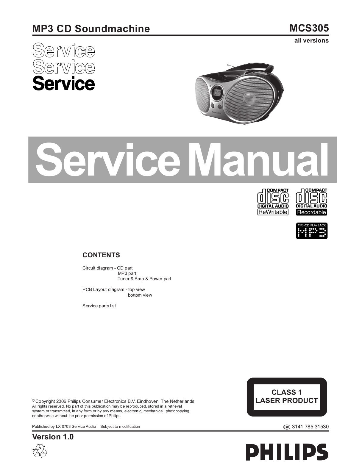 Philips MCS-305 Service Manual