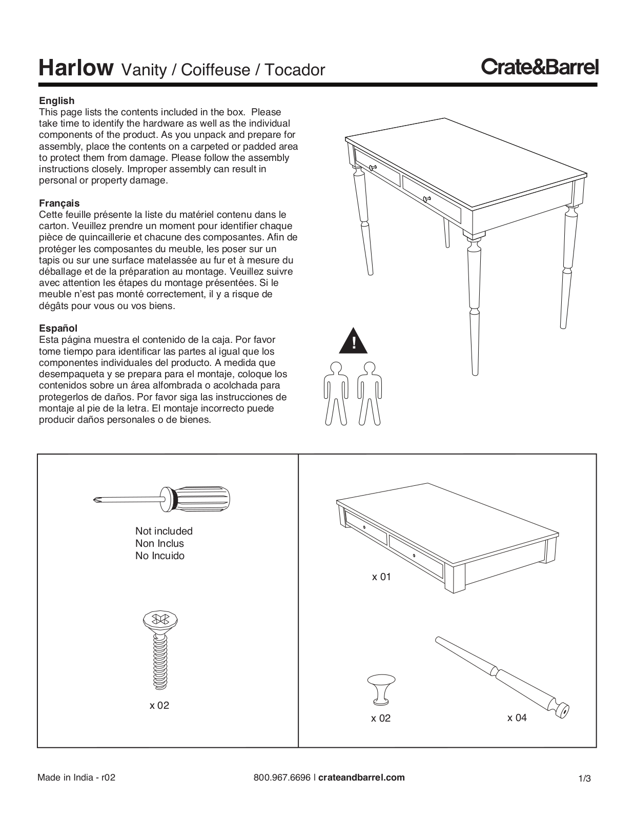 Crate & Barrel Harlow II Vanity Assembly Instruction