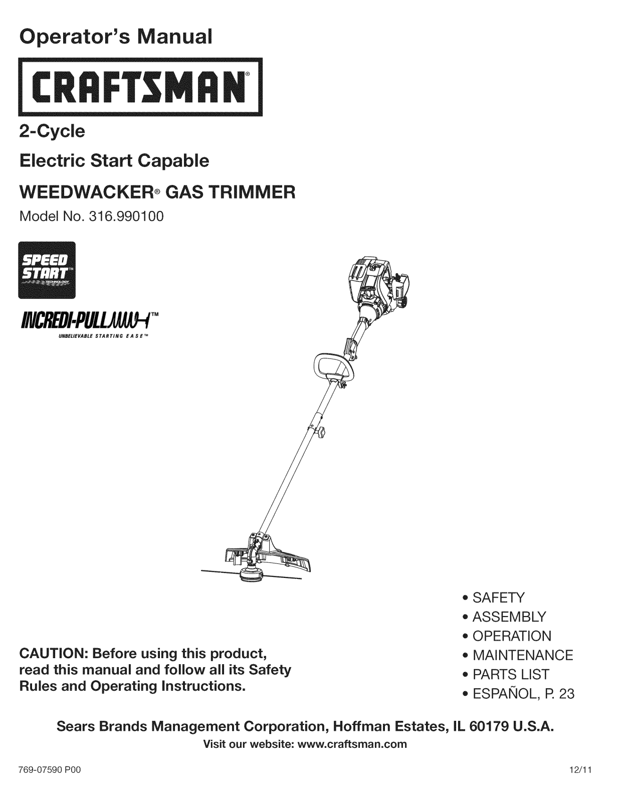 Craftsman 316990100 Owner’s Manual