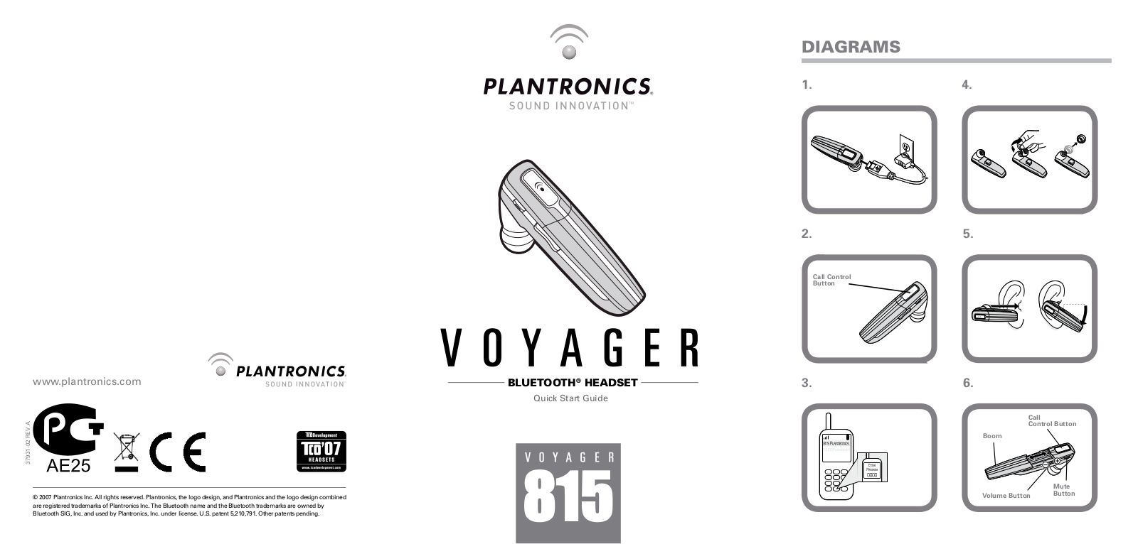 Plantronics VOYAGER 855, VOYAGER 815 User Manual