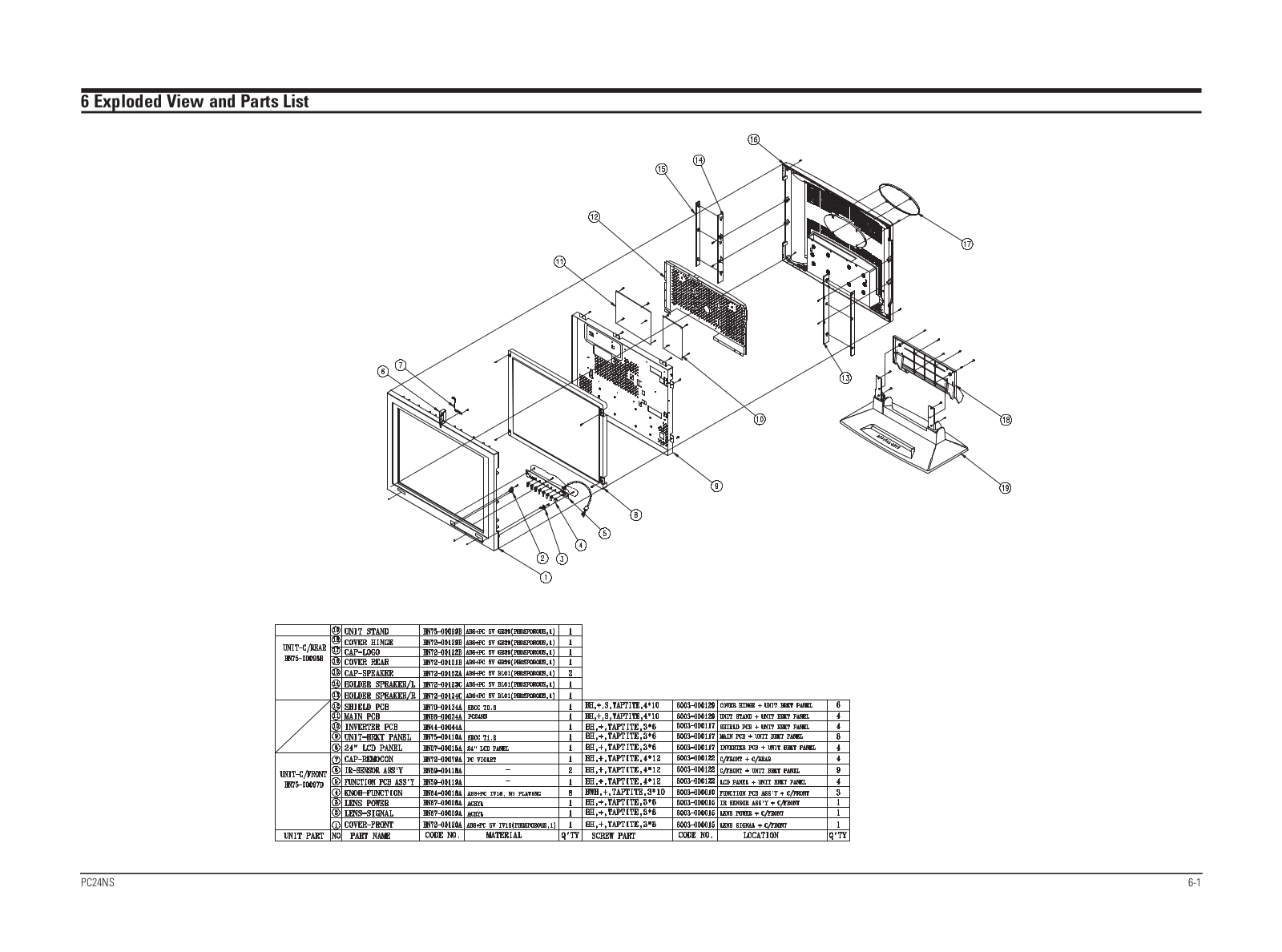 Samsung PC24NS Expoioded View and Parts List