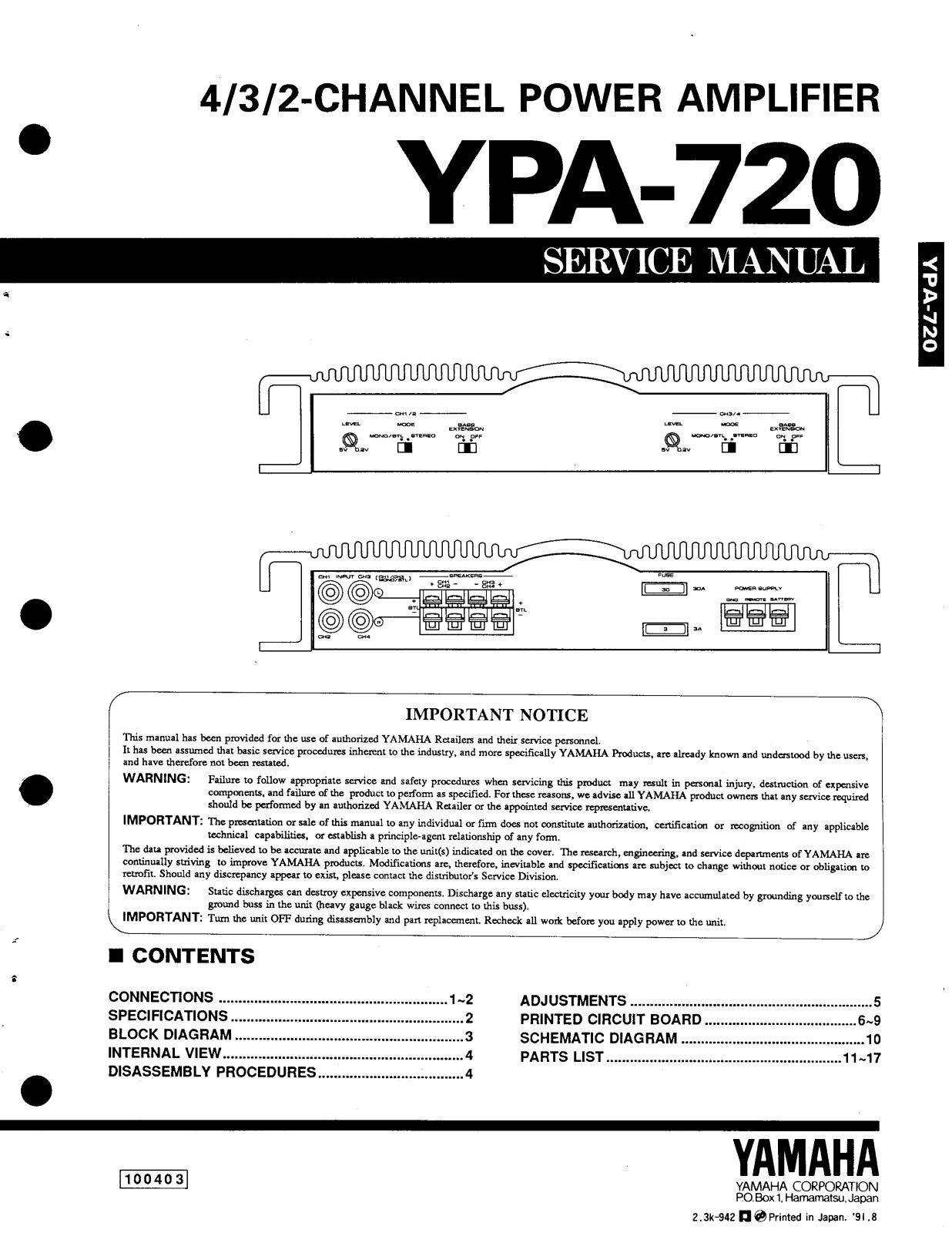 Yamaha YPA-720 Service manual