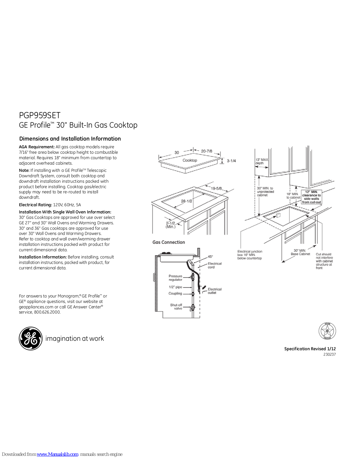 GE Profile PGP959SETSS, Profile PGP959SET Dimensions And Installation Information