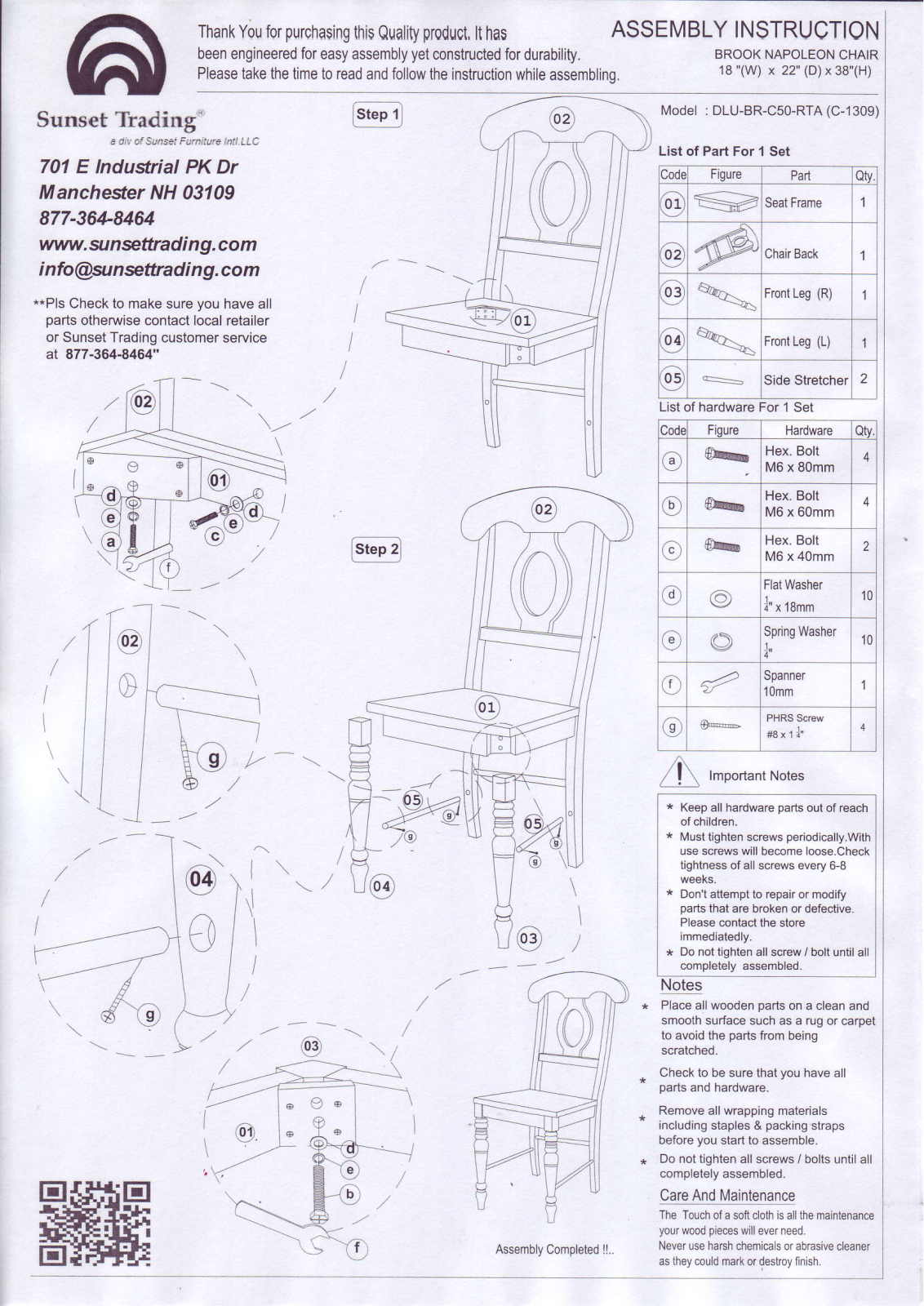 Sunset Trading DLUBRC50PW2 Assembly Guide - ManualMachine.com