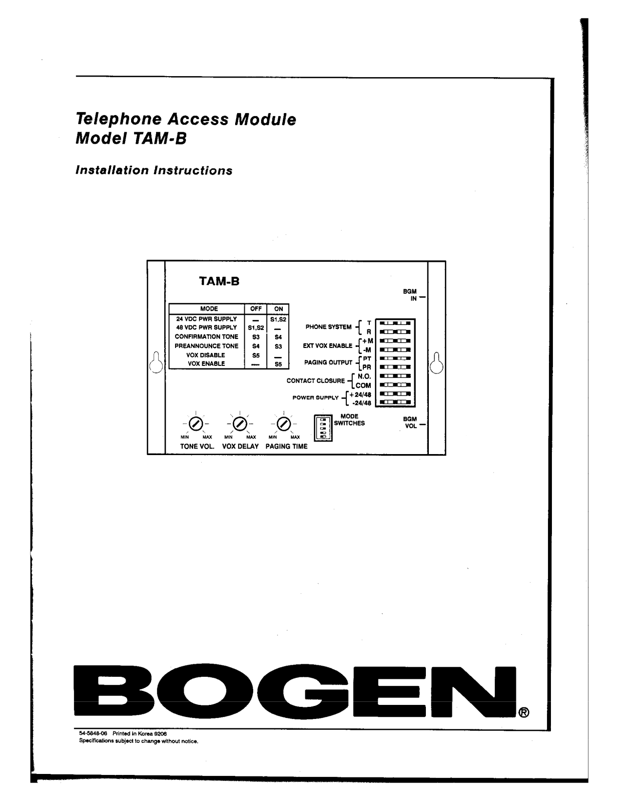 Bogen TAM-B User Manual