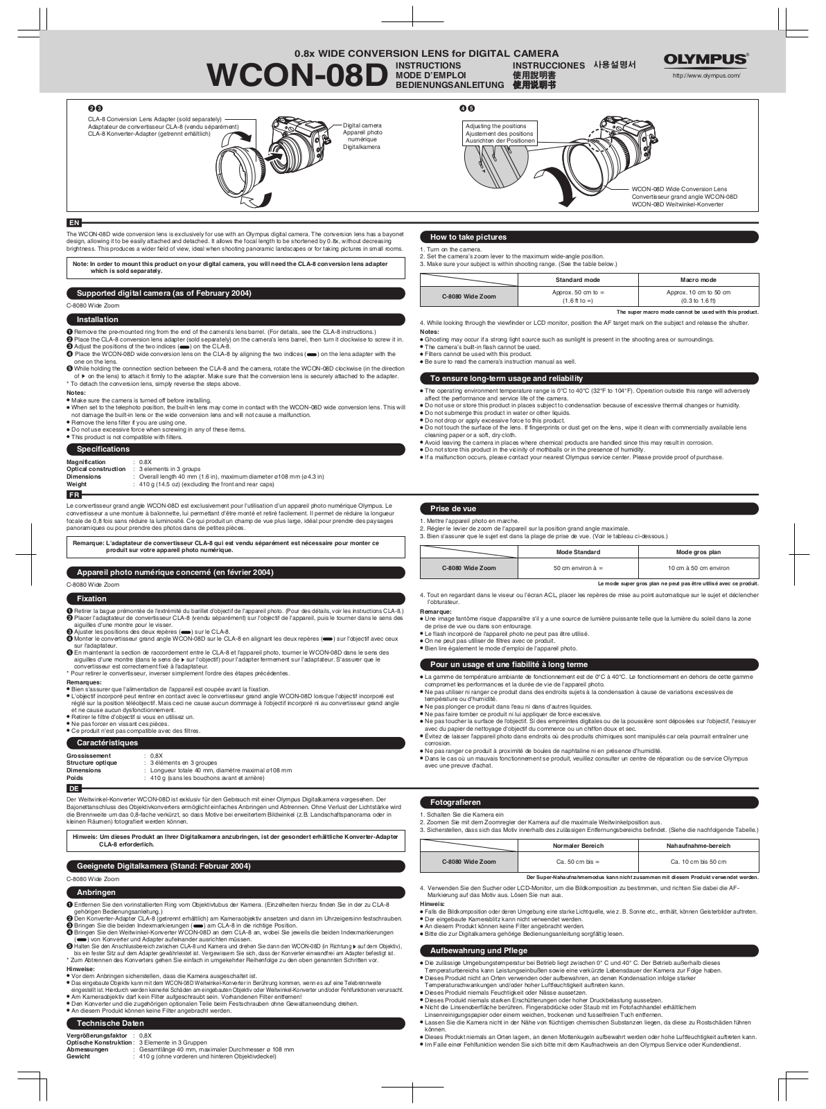 Olympus WCON-08D User Manual