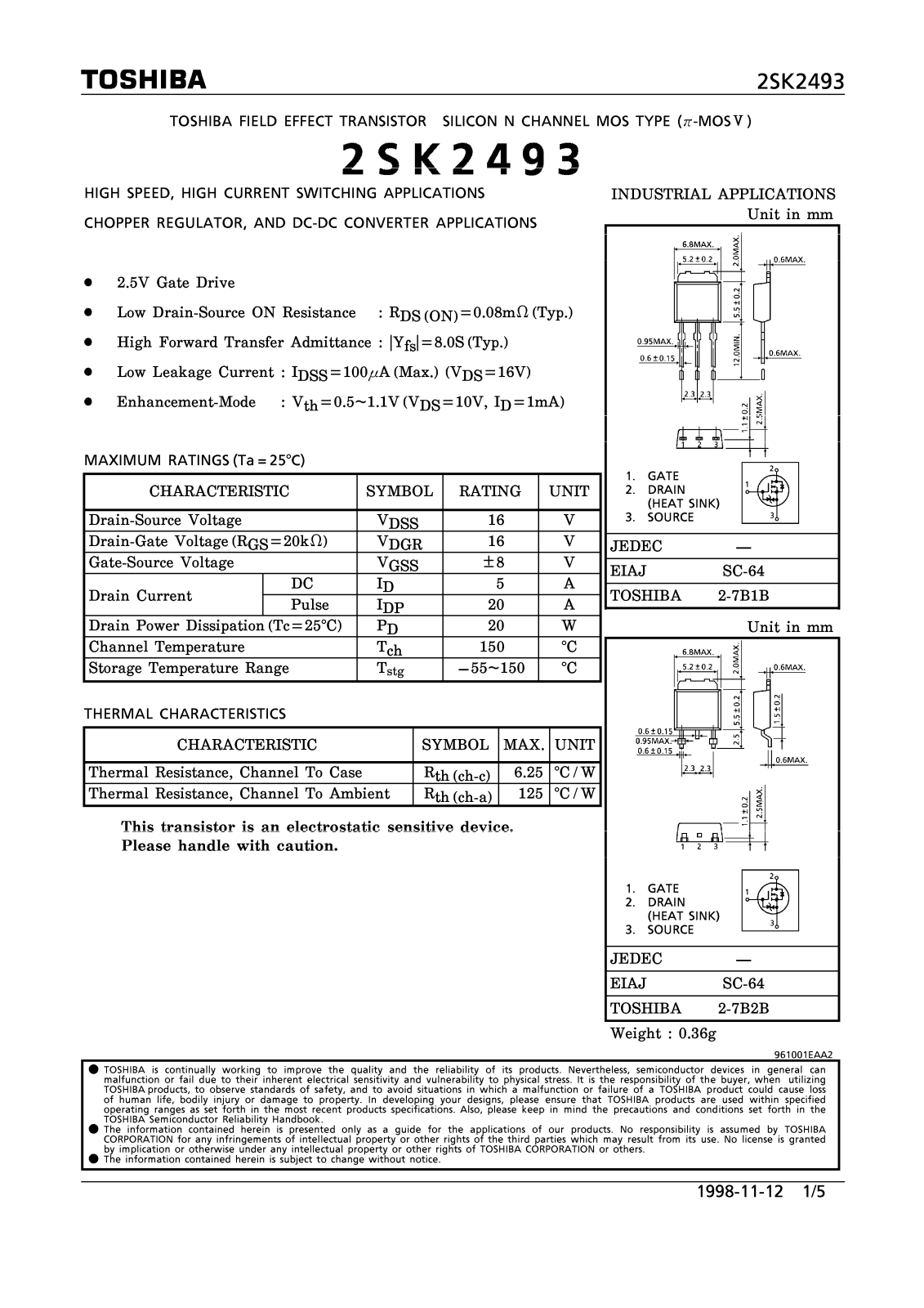 Toshiba 2SK2493 Datasheet