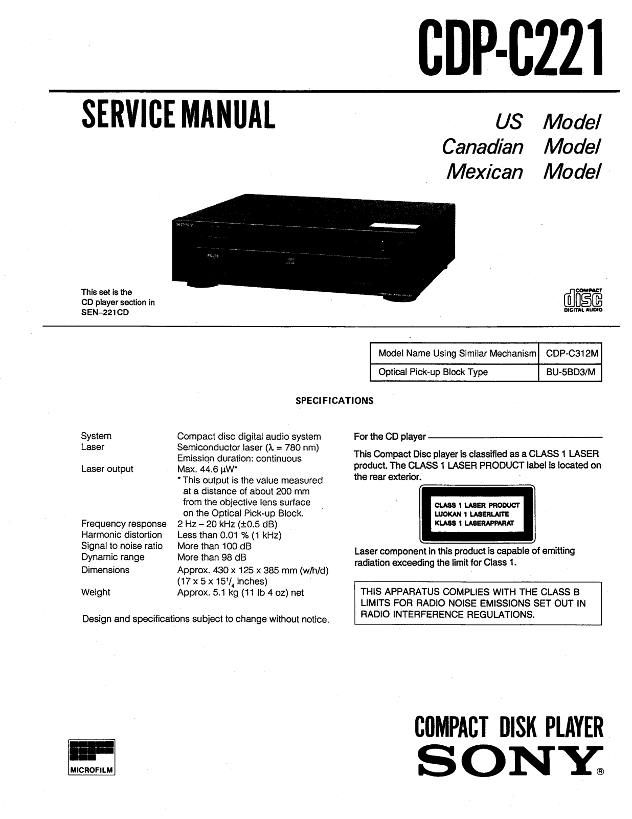 Sony CDP-C220 User Manual