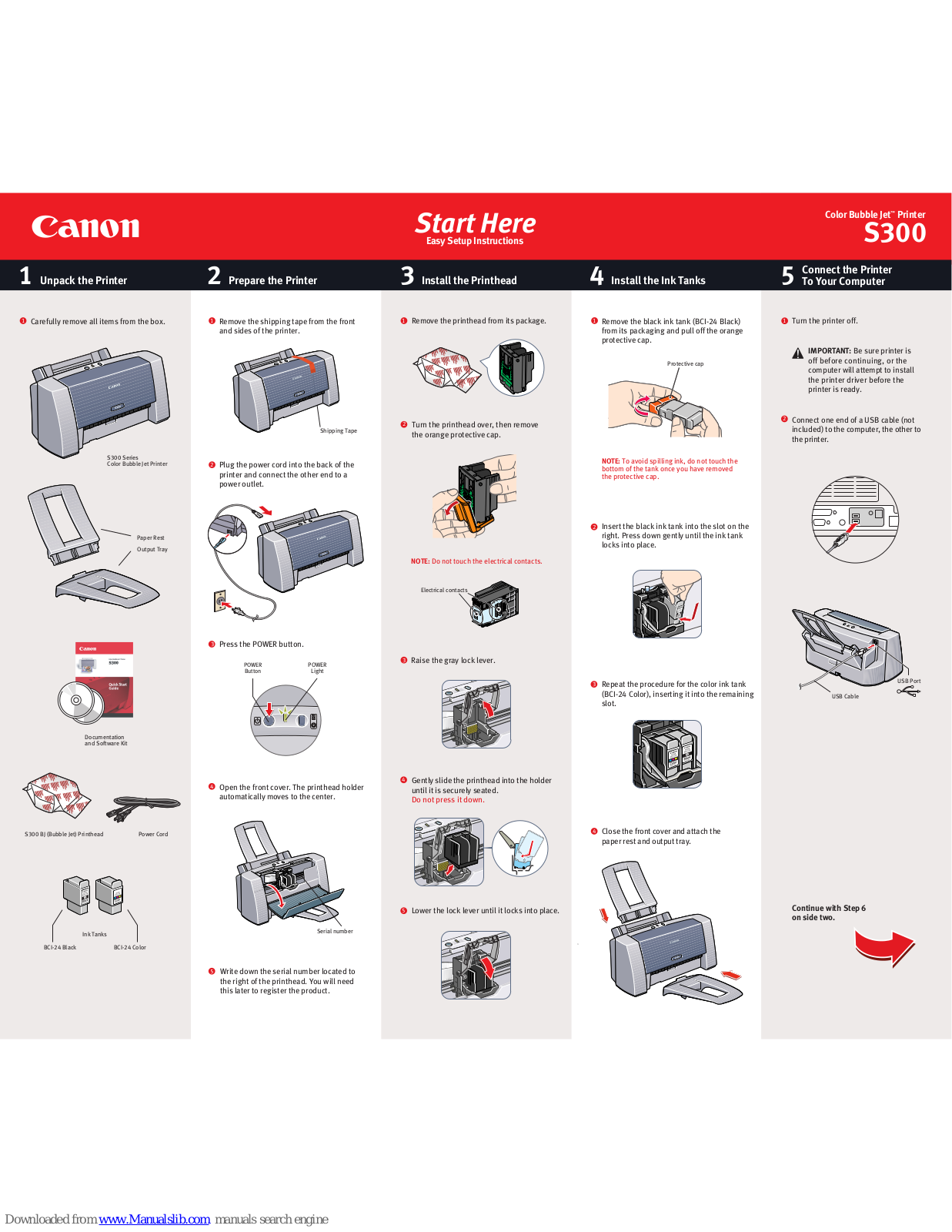 Canon BJC-S300, S300 - S 300 Color Inkjet Printer, Color Bubble Jet S300 Setup Instructions