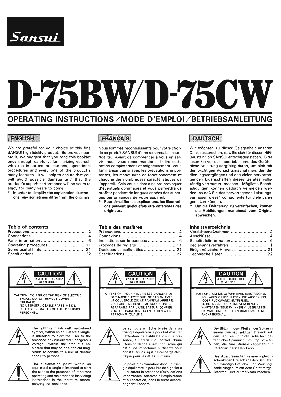 Sansui D-75-CW Owners Manual
