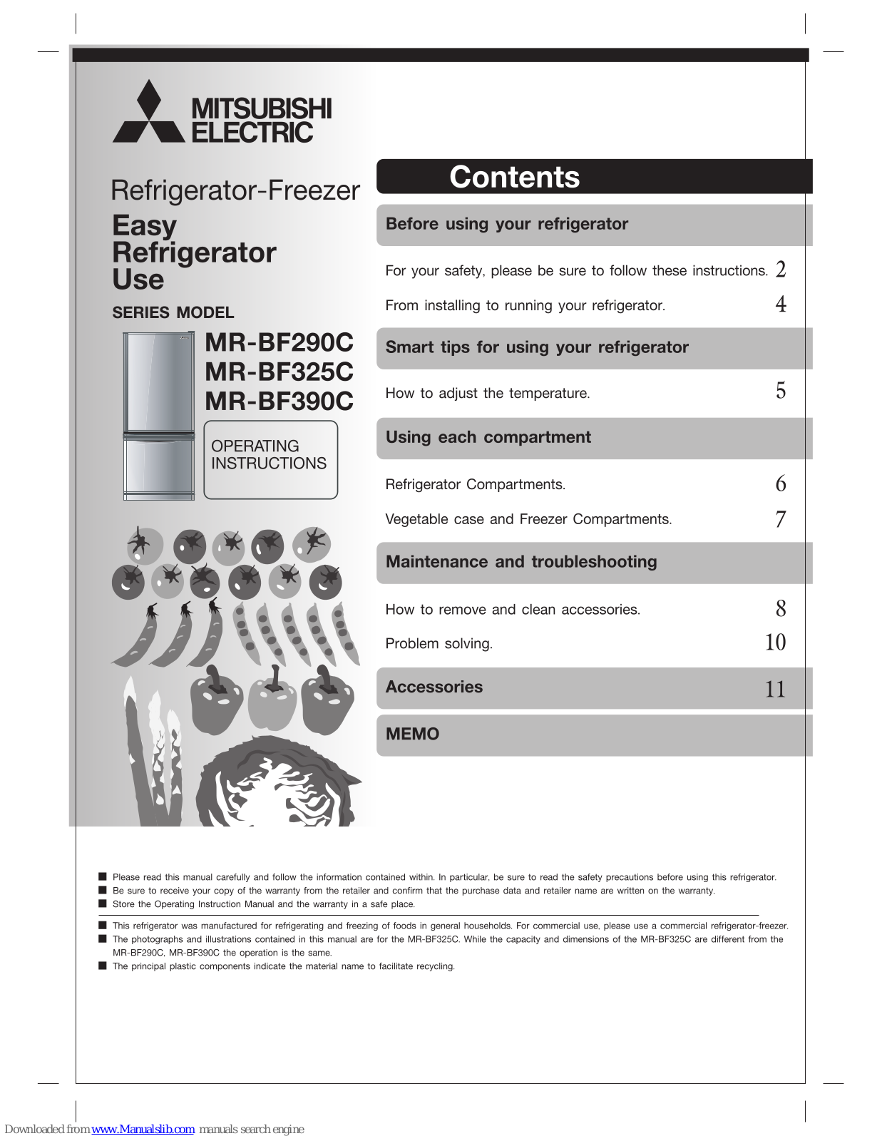 Mitsubishi Electric MR-BF290C, MR-BF325C, MR-BF390C Operating Instrucktions