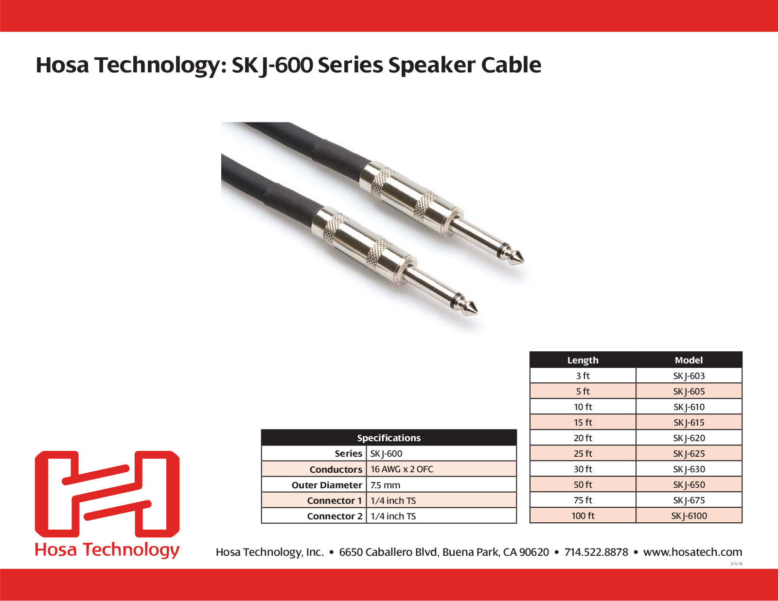 Hosa SKJ-603, SKJ-605, SKJ-605BN, SKJ-610, SKJ-6100 Specifications