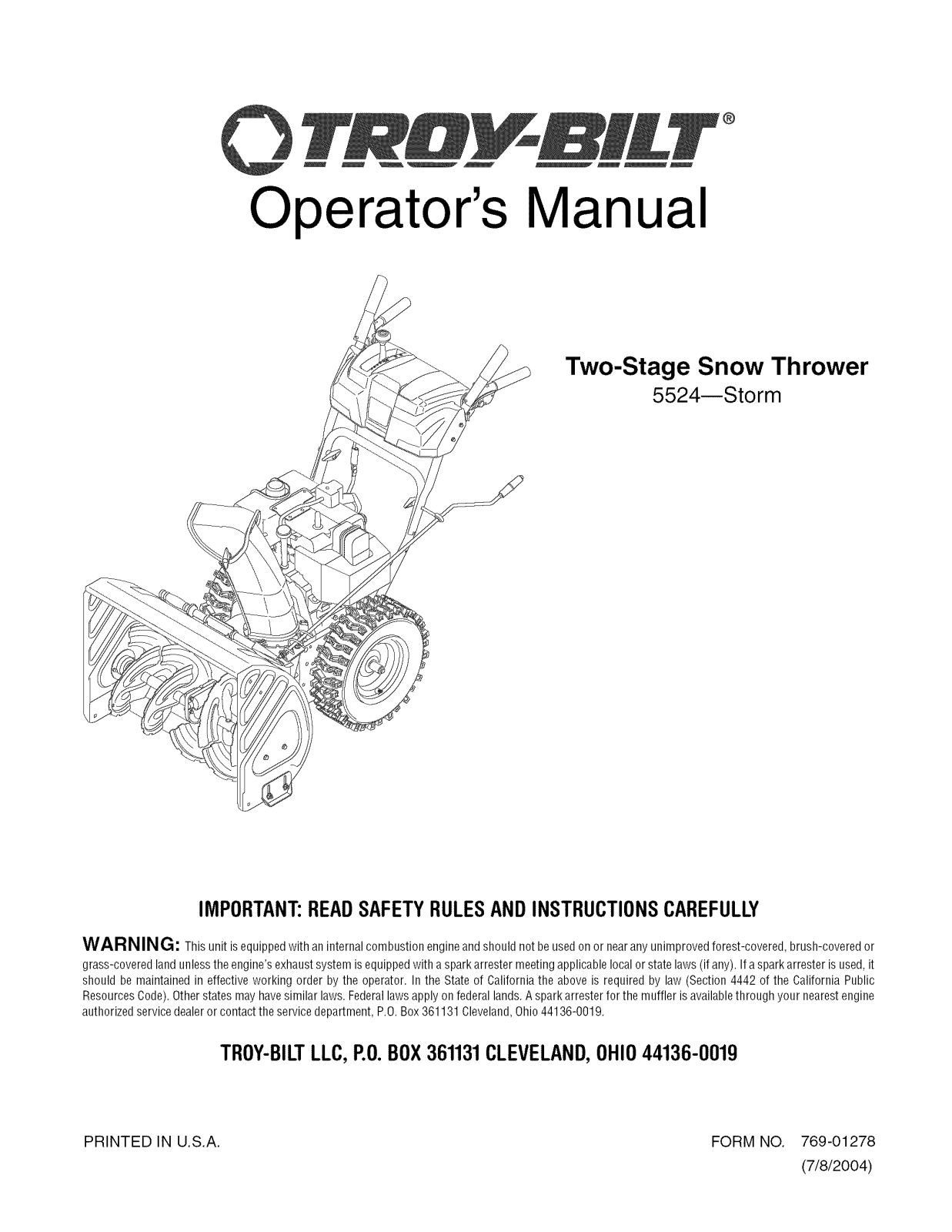 Troy-Bilt 5524-Storm Operator's Manual