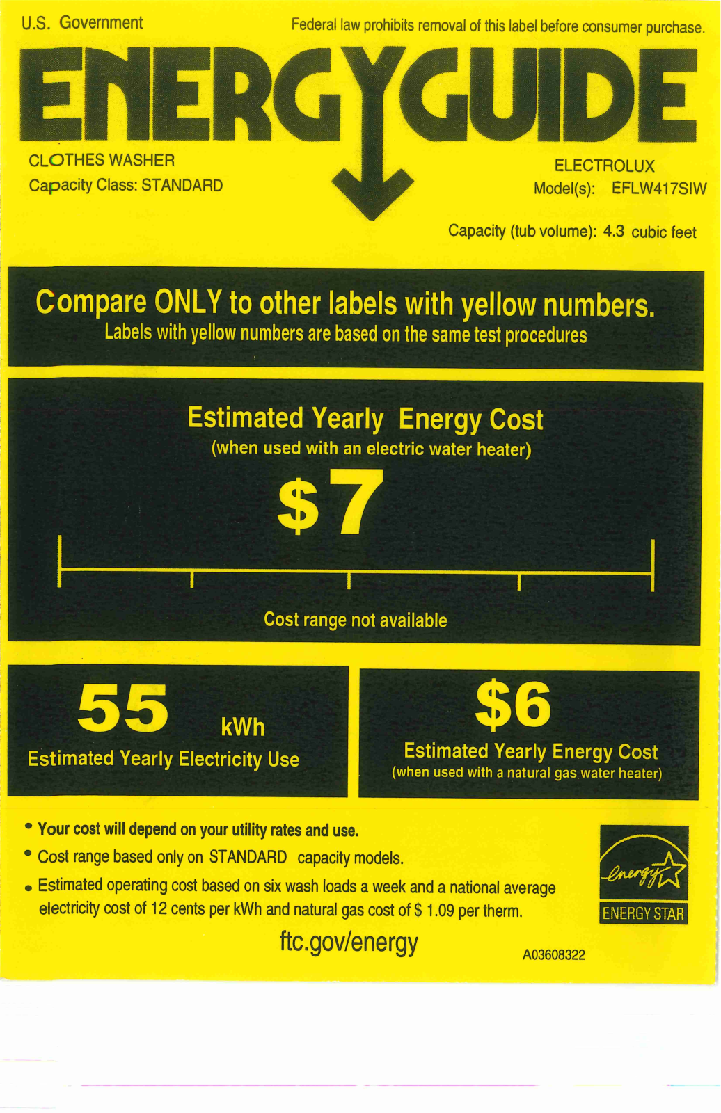 Electrolux EFLW417SIW Energy Guide