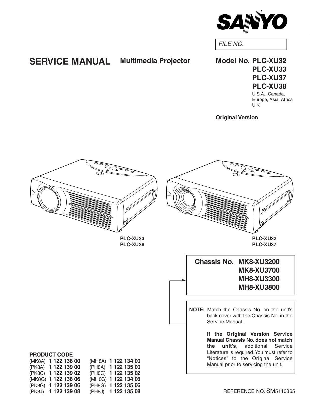 SANYO PLC-XU32-33-37-38 Service Manual