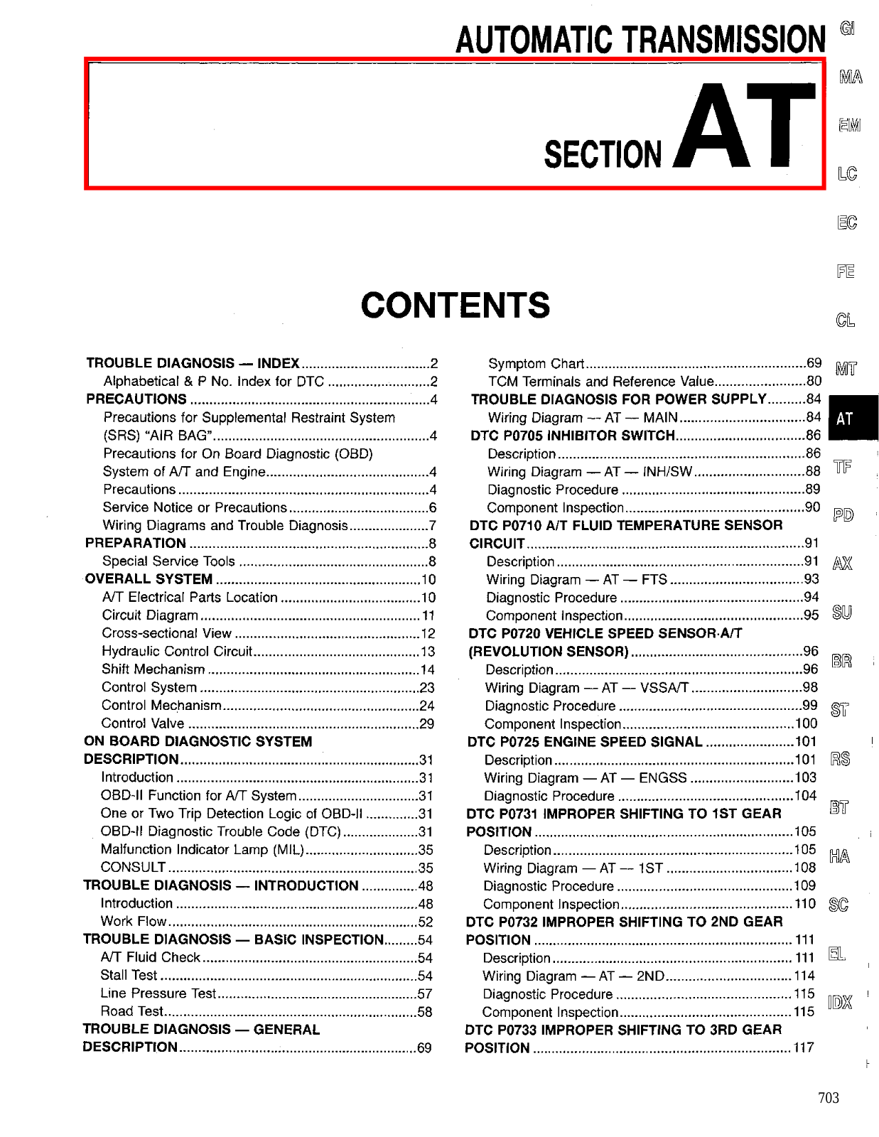 Nissan Pathfinder Automatic Transmission  AT 1998 Owner's Manual