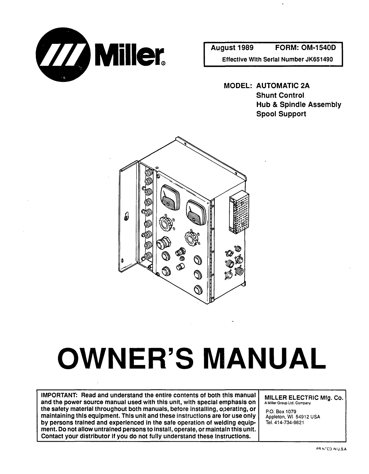 Miller AUTOMATIC 2A Owners manual - ManualMachine.com