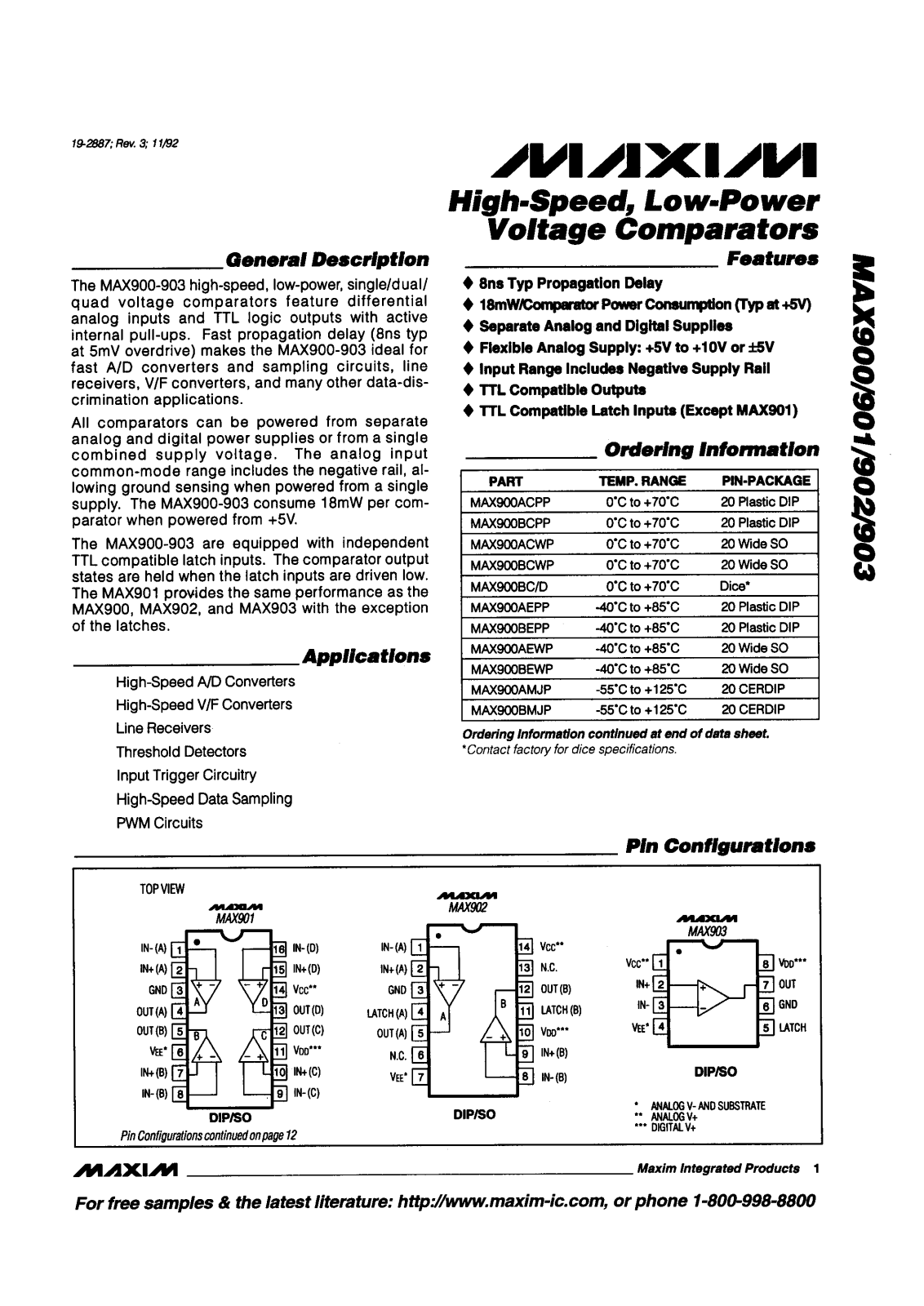 Maxim MAX903EPA, MAX903ESA, MAX902ESD, MAX902MJD, MAX903C-D Datasheet