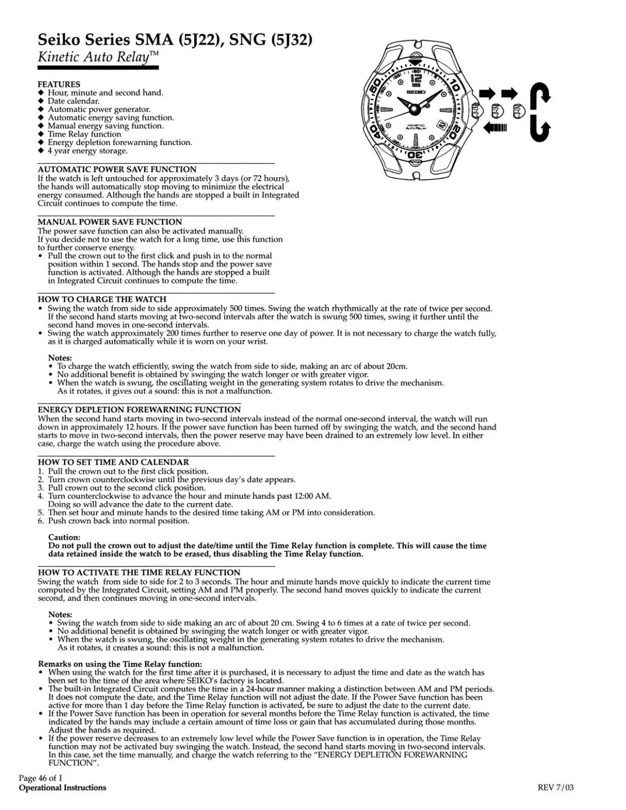 Seiko SMA 5J22, SNG 5J32 User Manual