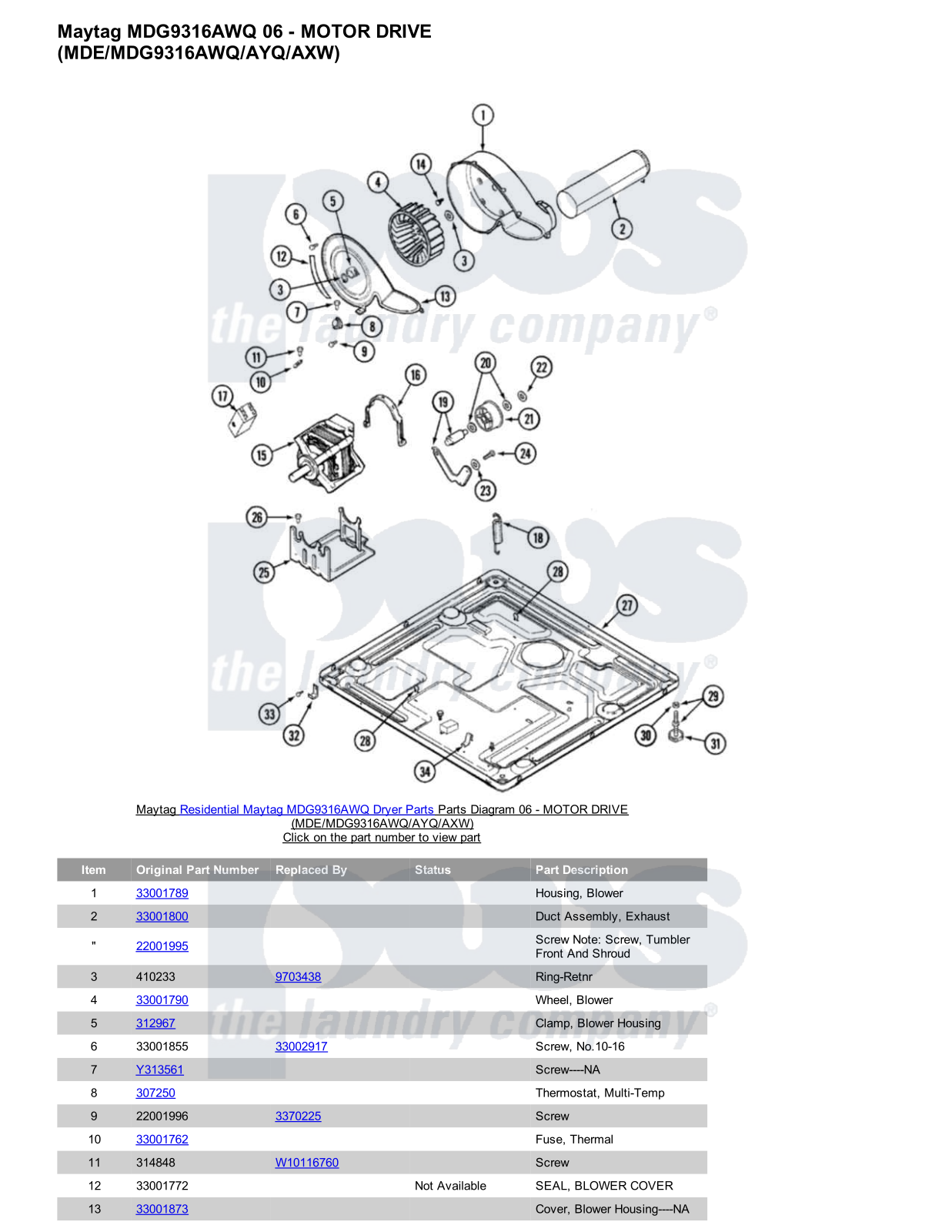 Maytag MDG9316AWQ Parts Diagram