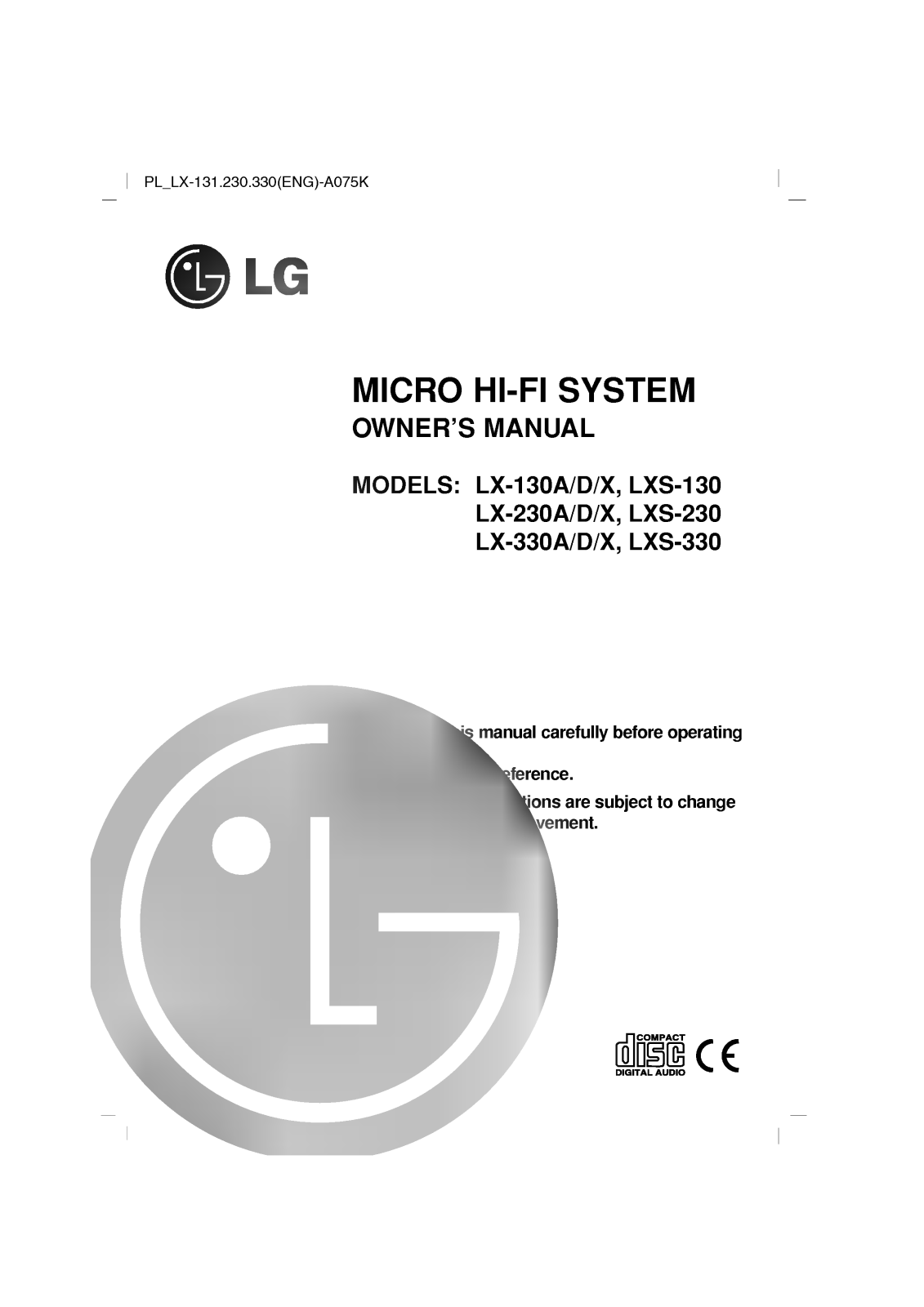 LG LX-230D User manual