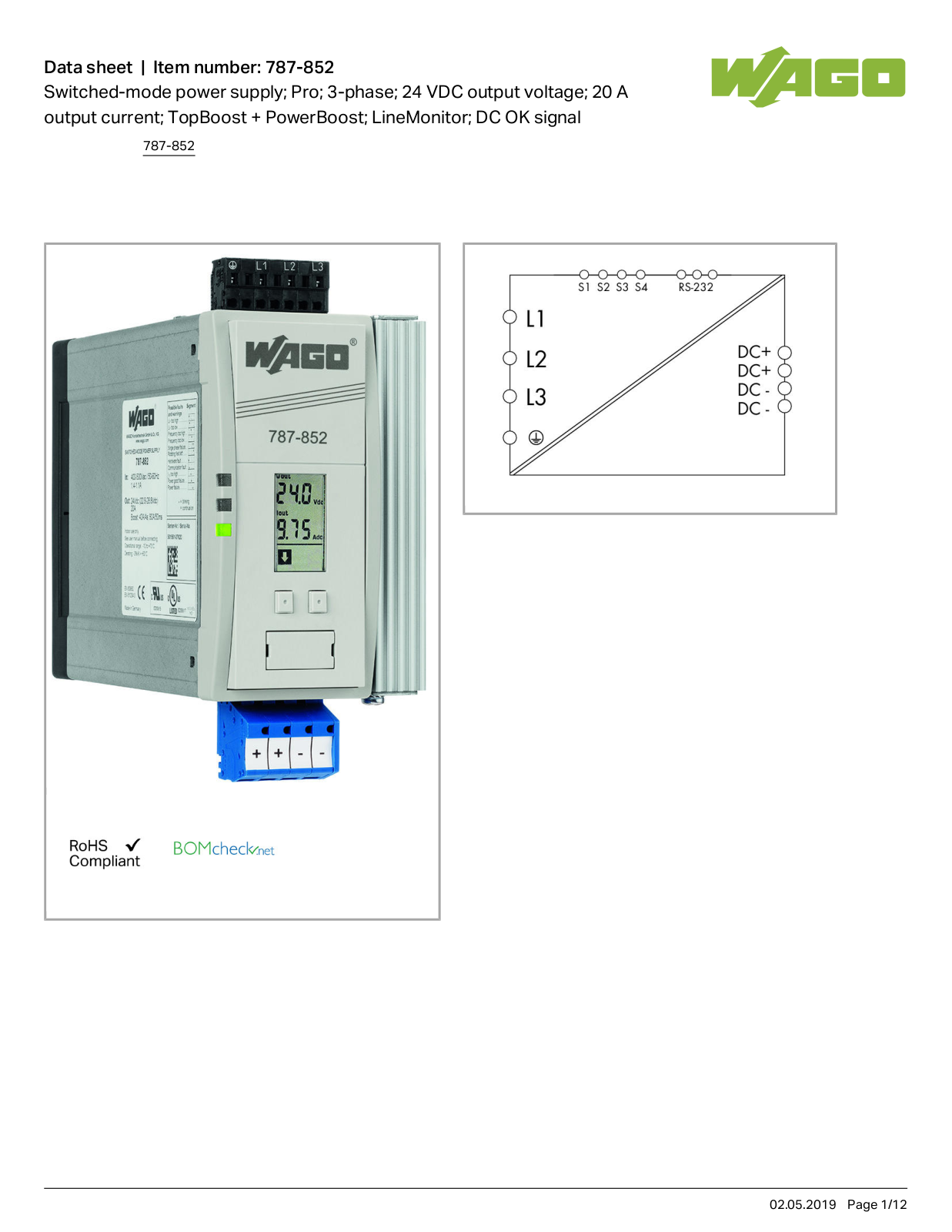 Wago 787-852 Data Sheet