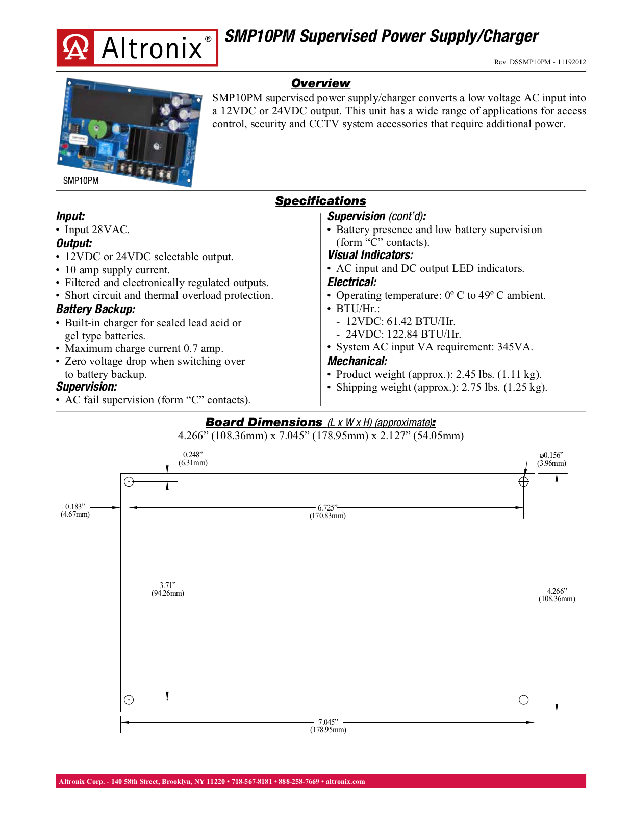 Altronix SMP10PM Data Sheet