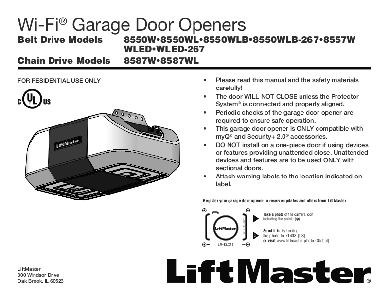 Liftmaster 8550WLB, Wled, WLED-267, 8587W, 8587WL User Manual