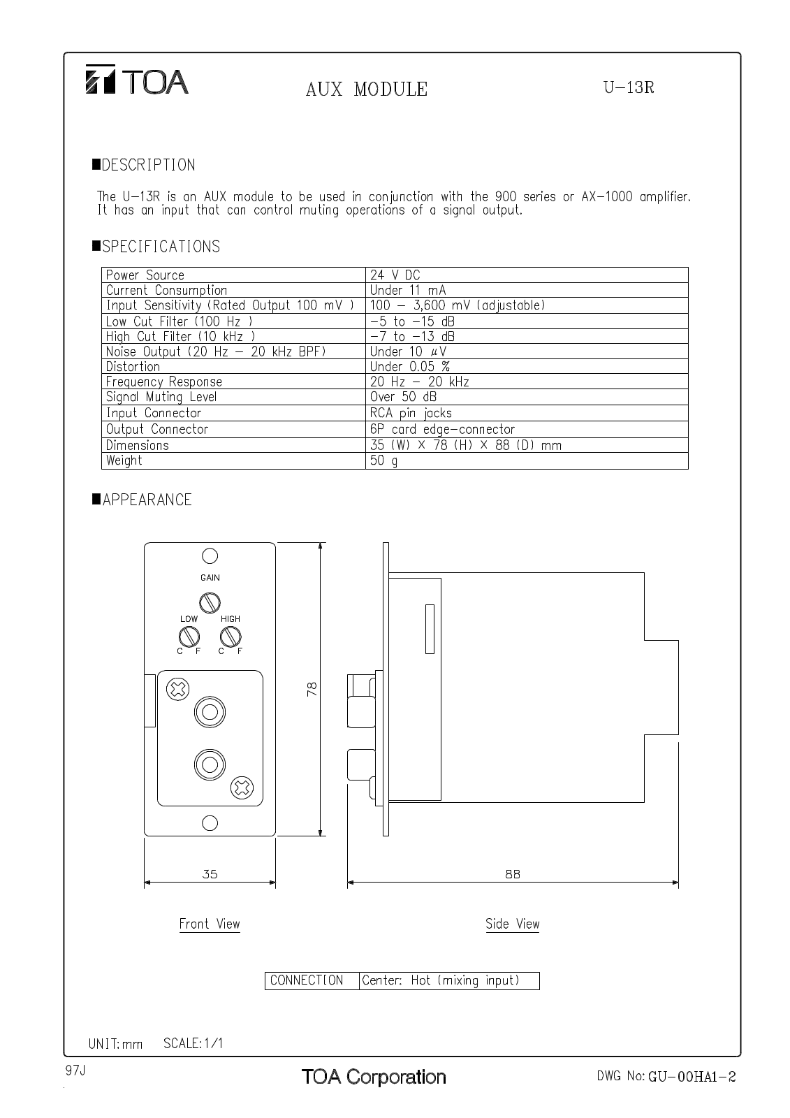 TOA U-13R User Manual