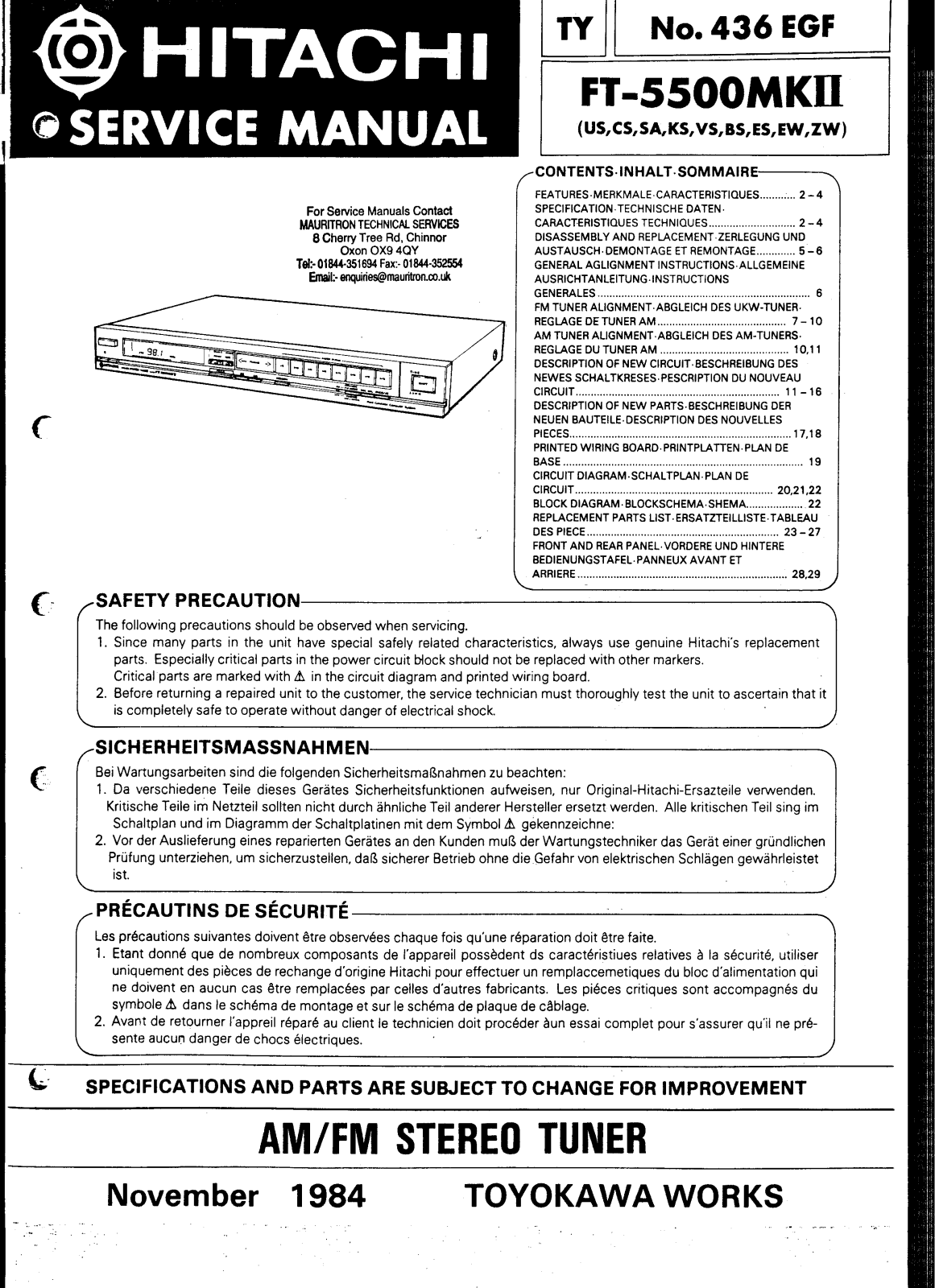 Hitachi FT-5500 Mk2 Service manual