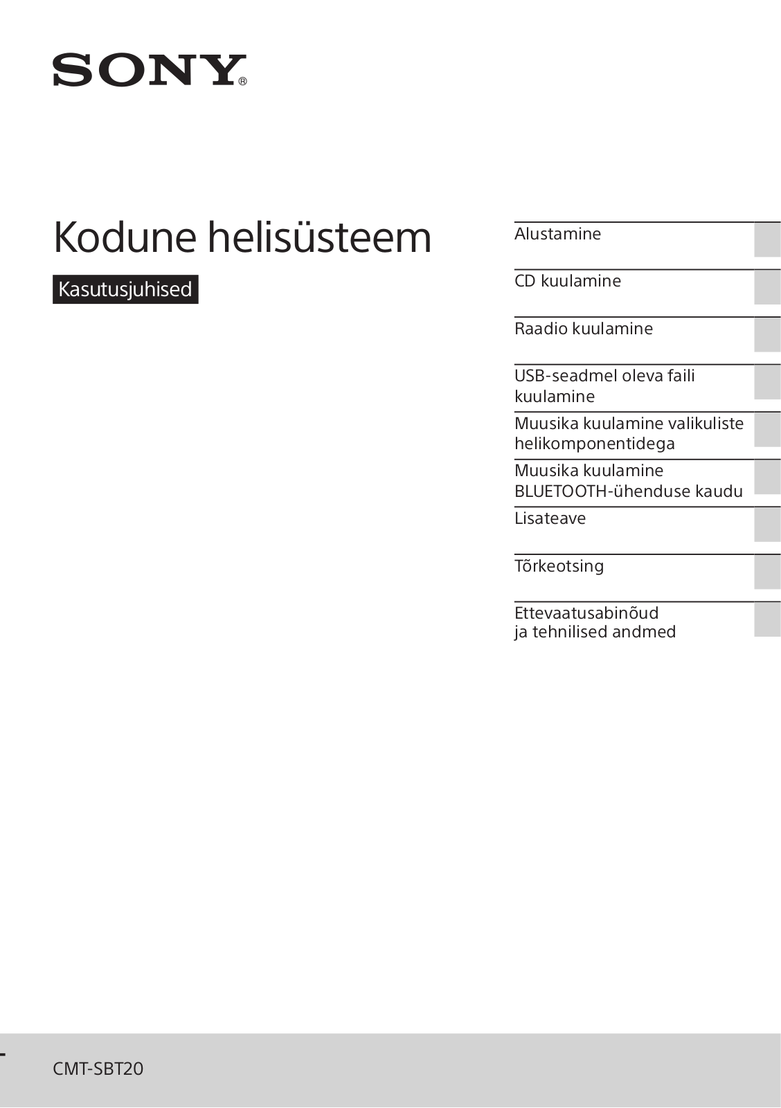 Sony CMT-SBT20 User Manual