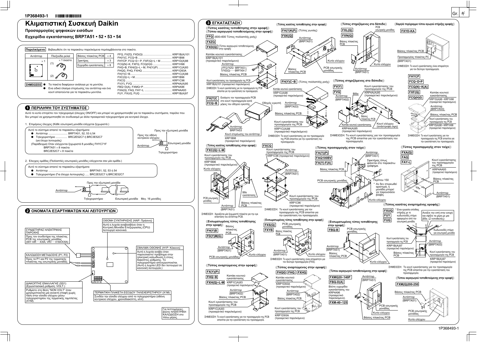 Daikin BRP7A51, BRP7A52, BRP7A53, BRP7A54 Installation manuals