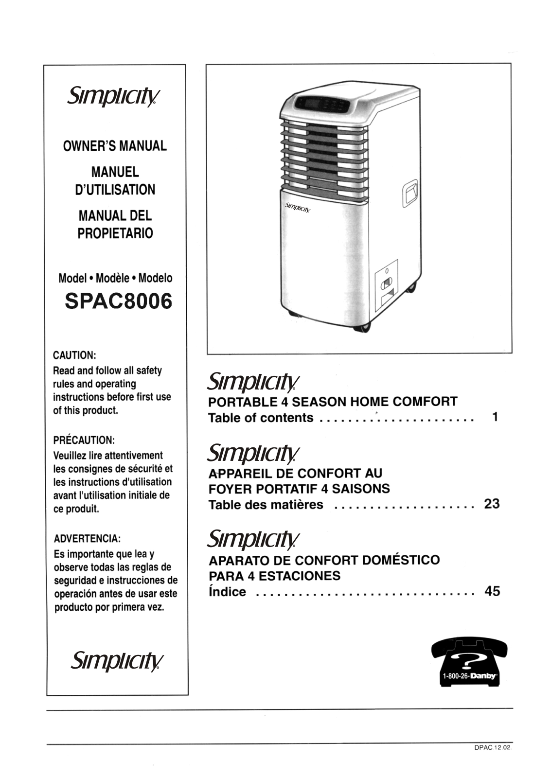 Danby SPAC8006 User Manual