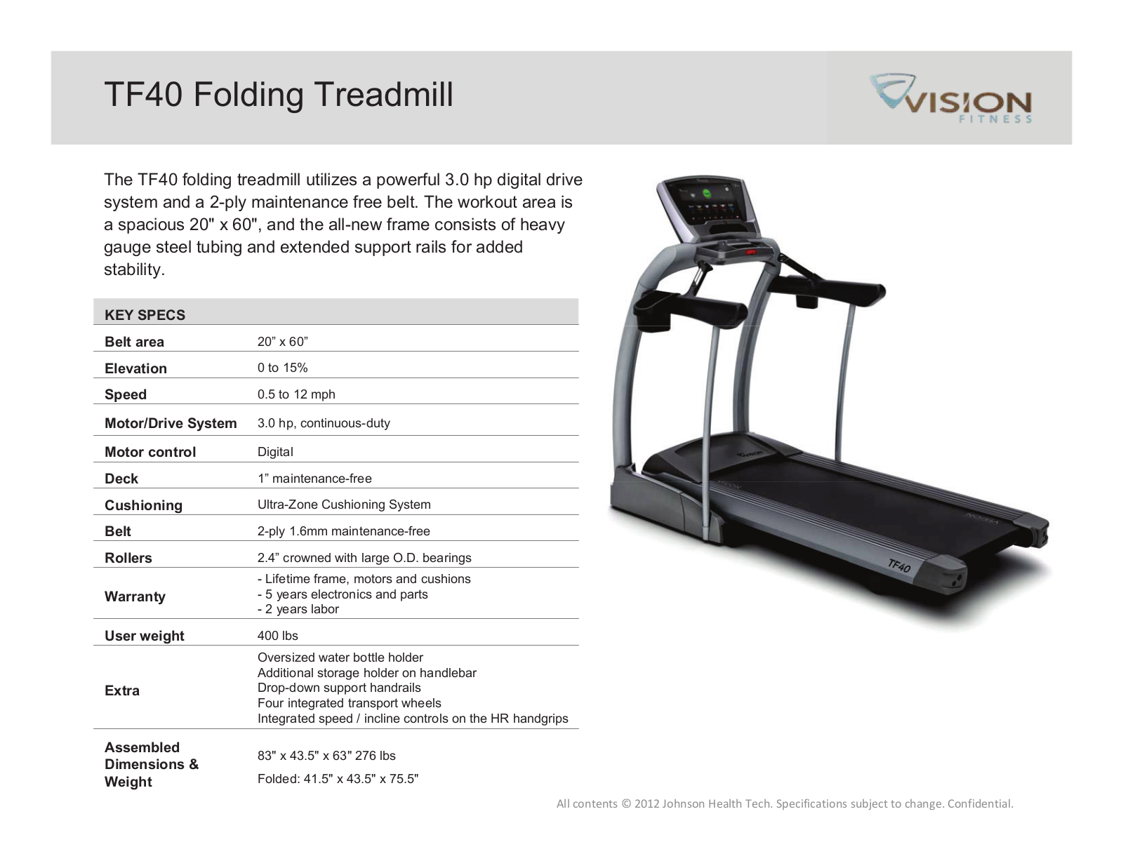 Horizon Fitness TF40 Classic Folding, TF40 Elegant+ Folding, TF40 Touch+ Folding Sell Sheet