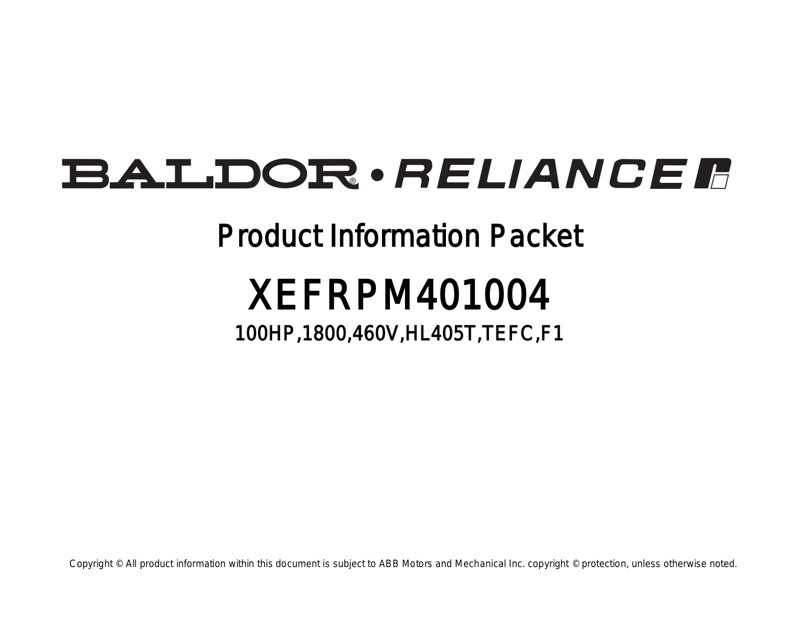 Baldor XEFRPM401004 Product Information Sheet