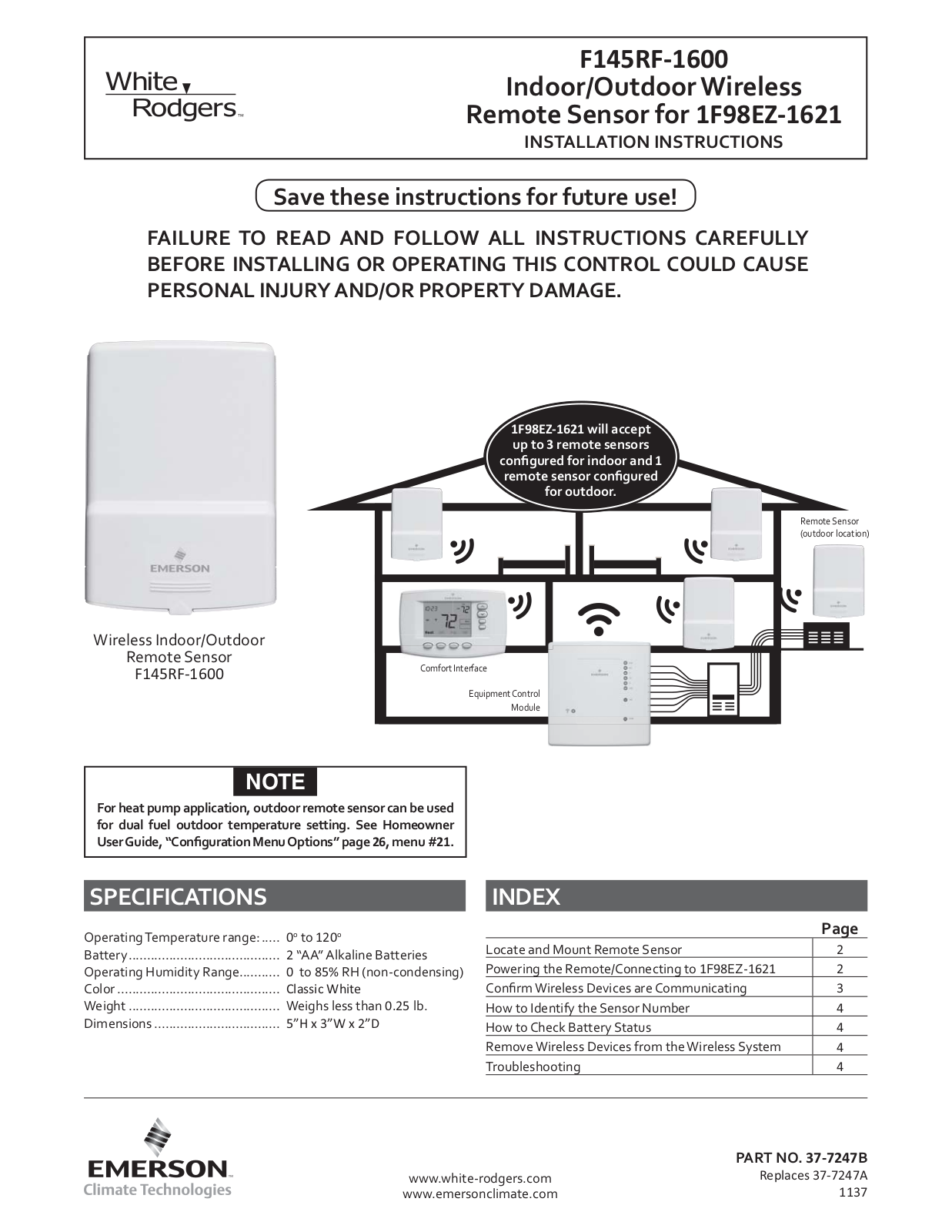 White Rodgers F145RF-1600 User Manual