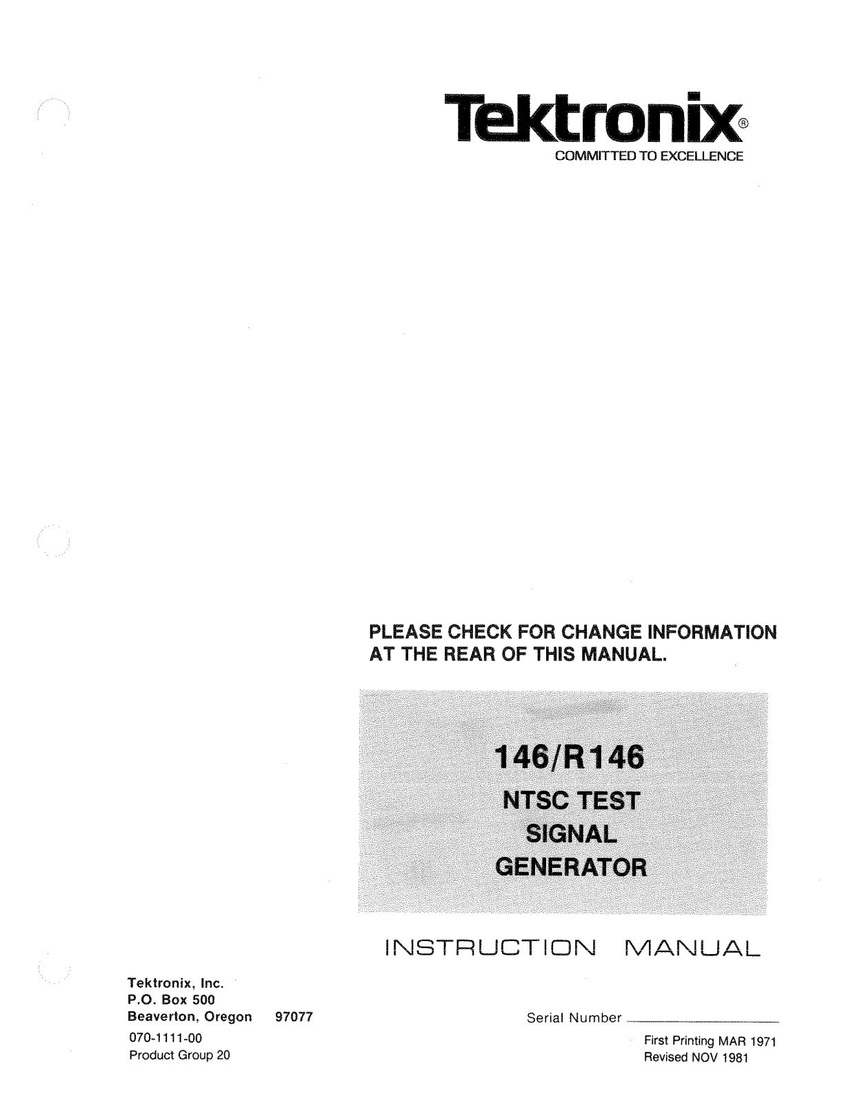 Tektronix 070-1111-00 User Manual