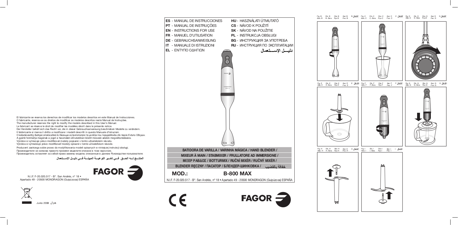 FAGOR B-800 Max User Manual