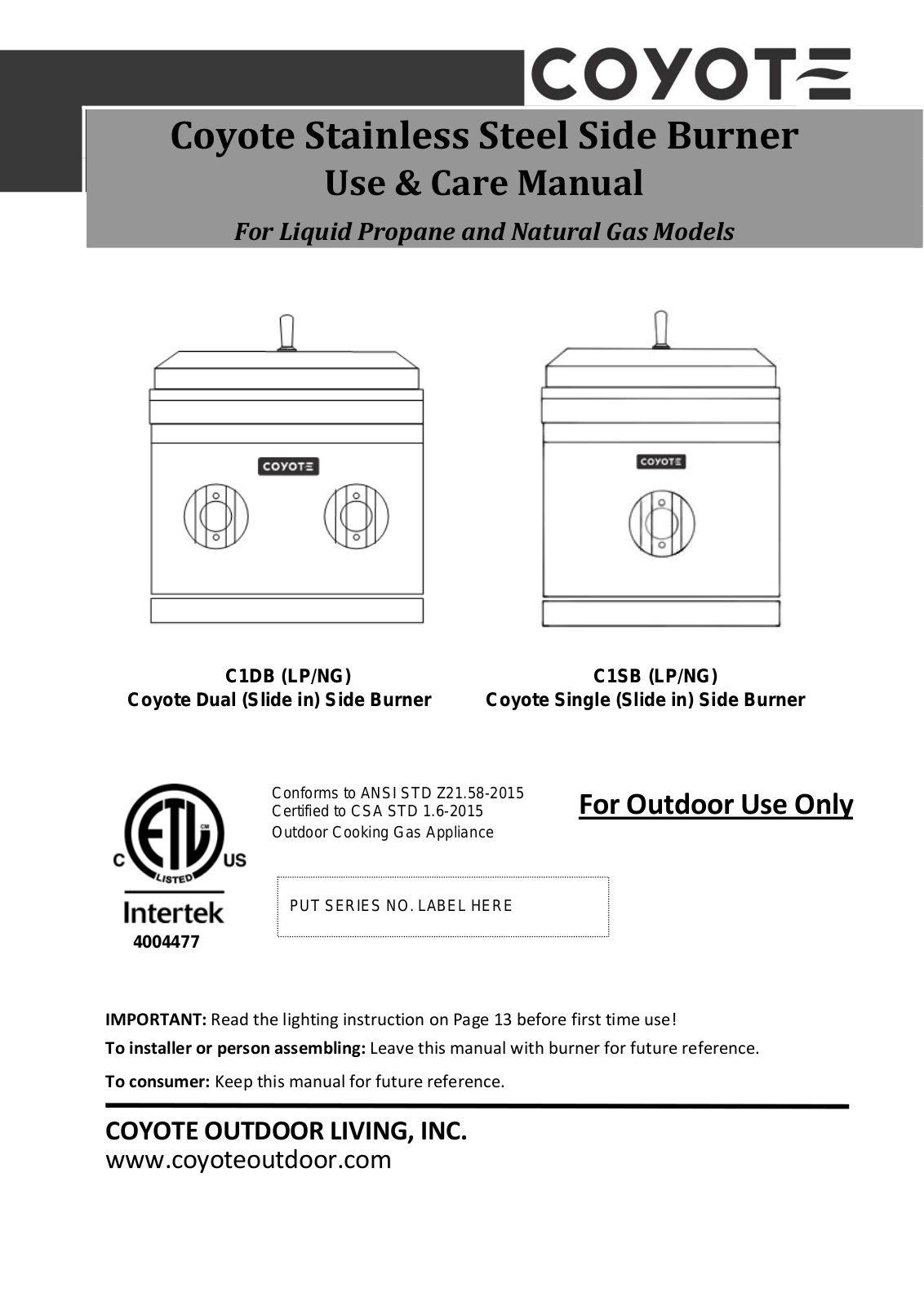 Coyote C1DB, C1SB User Manual