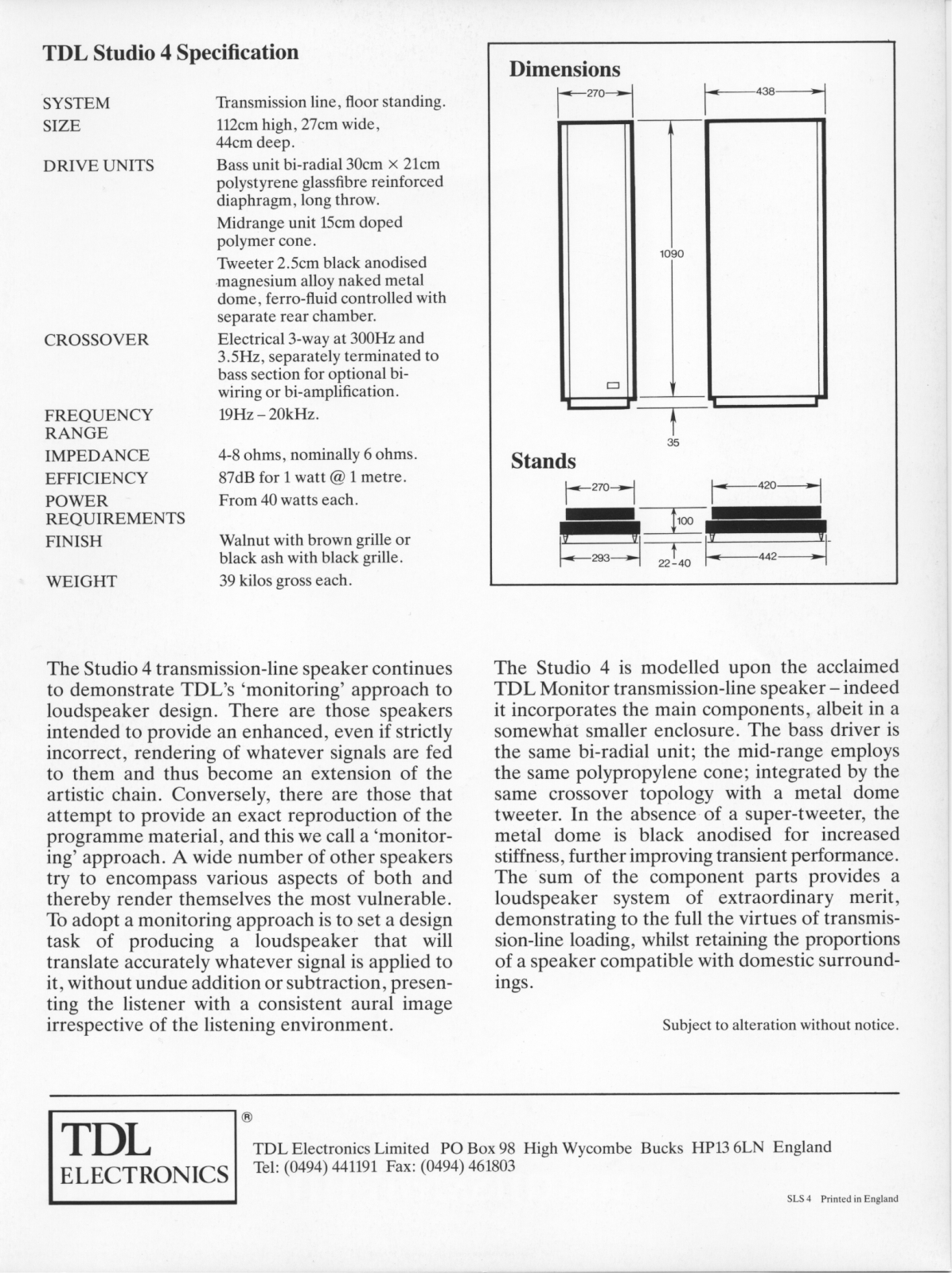 TDL Electronics Studio 4 Brochure