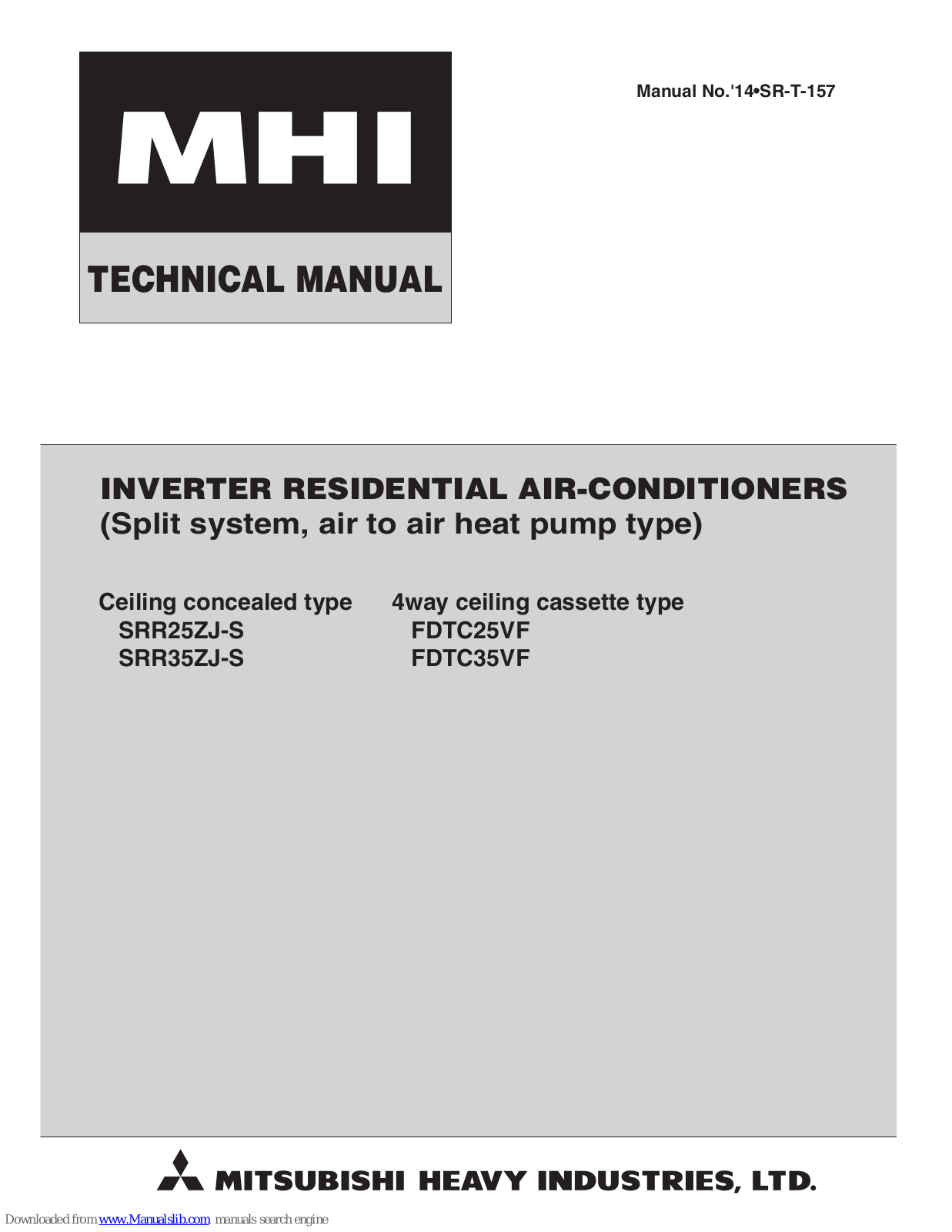 Mitsubishi Heavy Industries SRR25ZJ-S, SRR35ZJ-S, FDTC25VF, FDTC35VF Technical Manual