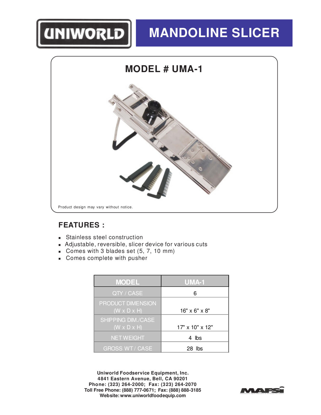 Uniworld UMA-1 User Manual