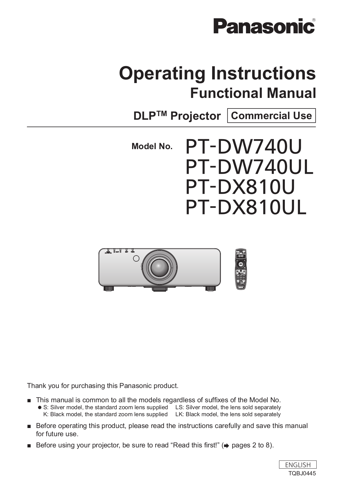 Panasonic PT-DX810US Operating Instruction