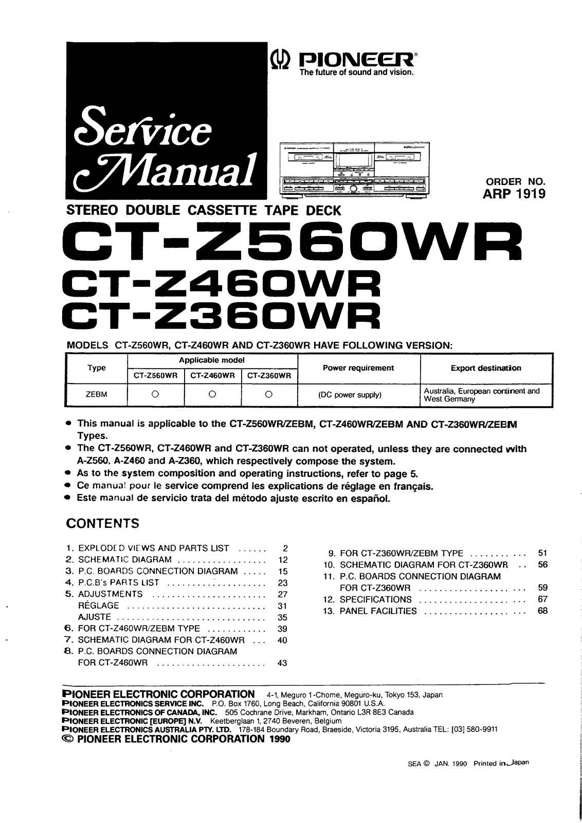 Pioneer CTZ-460-WR, CTZ-560-WR, CTZ-360-WR Service manual