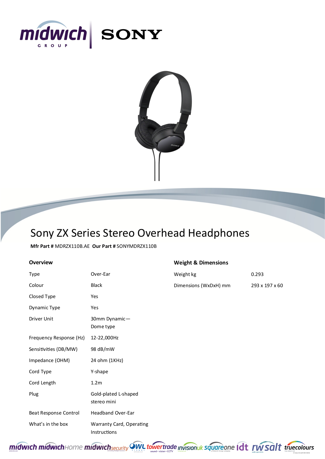 Sony MDRZX110B.AE Datasheet