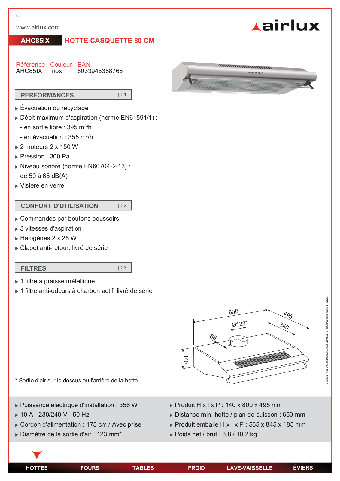 Airlux AHC85IX user Manual