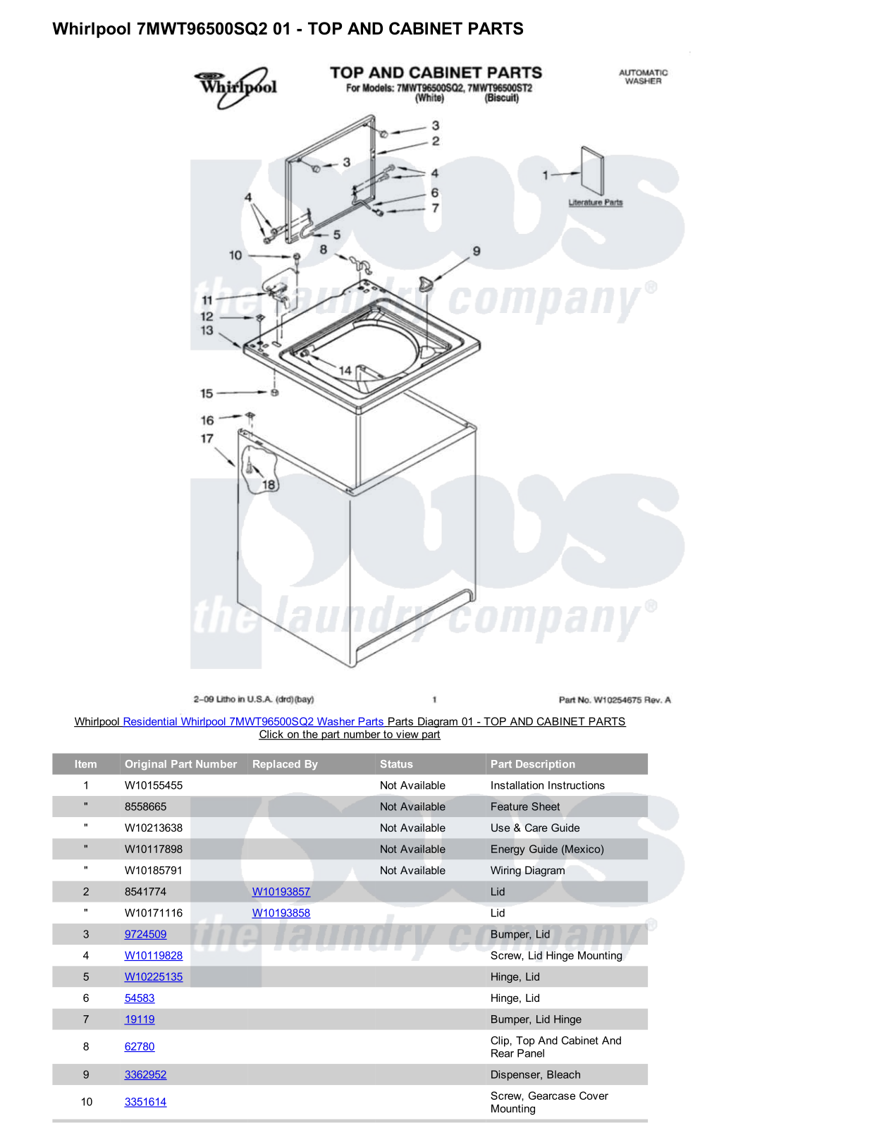 Whirlpool 7MWT96500SQ2 Parts Diagram